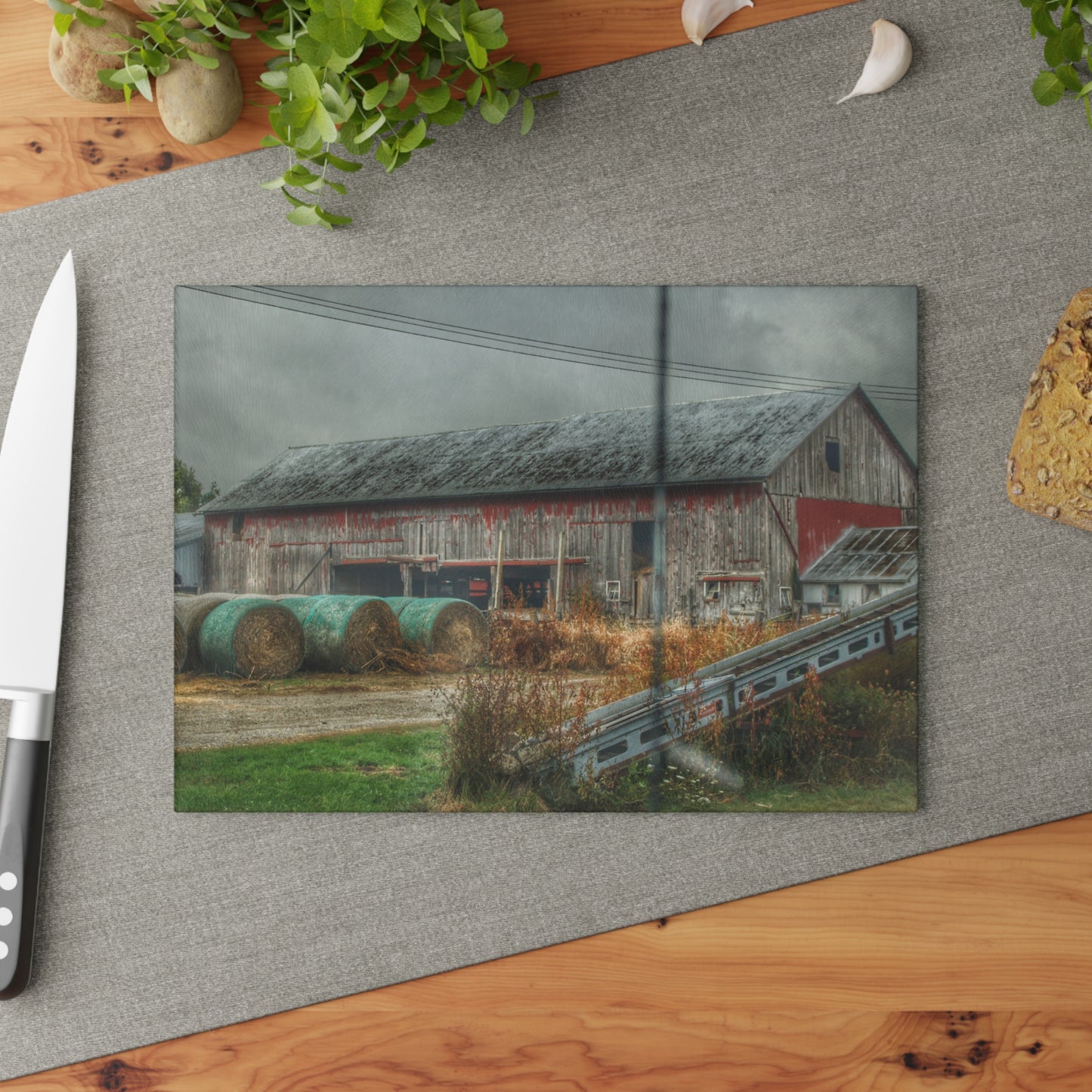 U R There Photography Richville Road Grey I Rustic Farmhouse Tempered-Glass Cutting Board