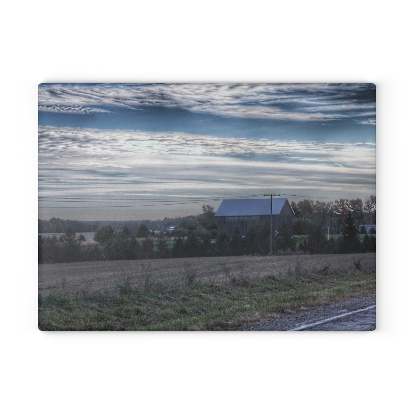 U R There Photography Burnside Road Grey Blues Rustic Farmhouse Tempered-Glass Cutting Board 8"x 11"