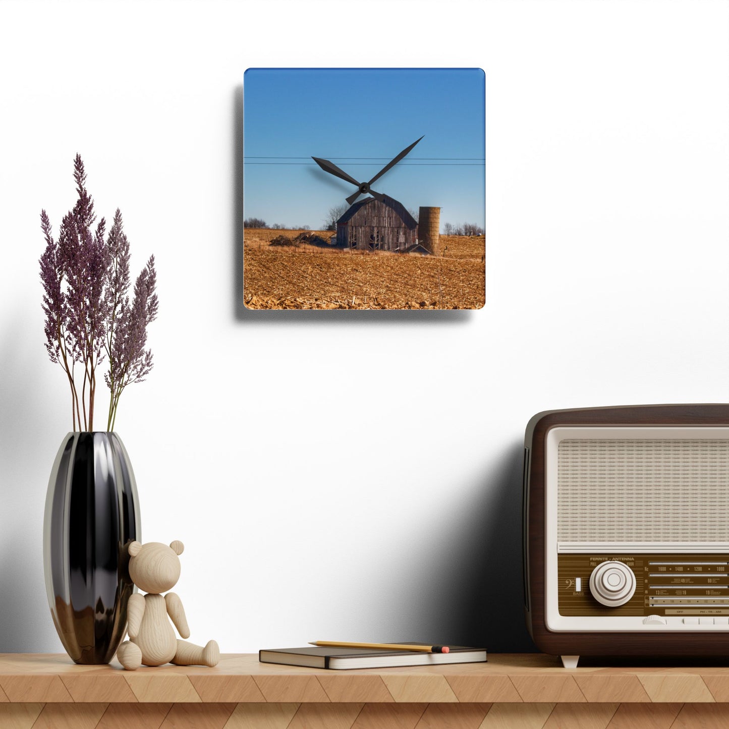 U R There Photography Hurd Corners Grey Rustic Farmhouse Acrylic Analog Wall Clock