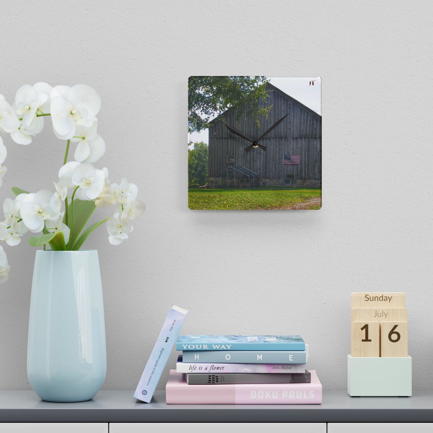 U R There Photography Sutton Road Patriot Grey II Rustic Farmhouse Acrylic Analog Wall Clock