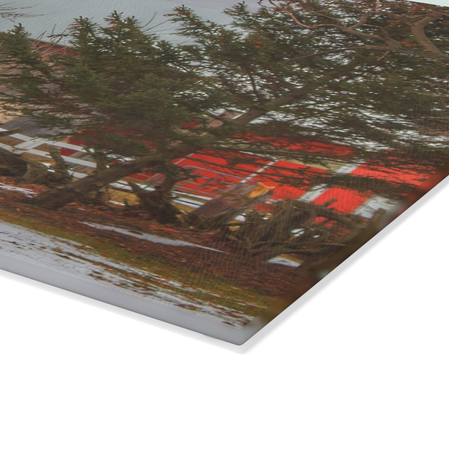 U R There Photography Schott Road Grey II Rustic Farmhouse Tempered-Glass Cutting Board