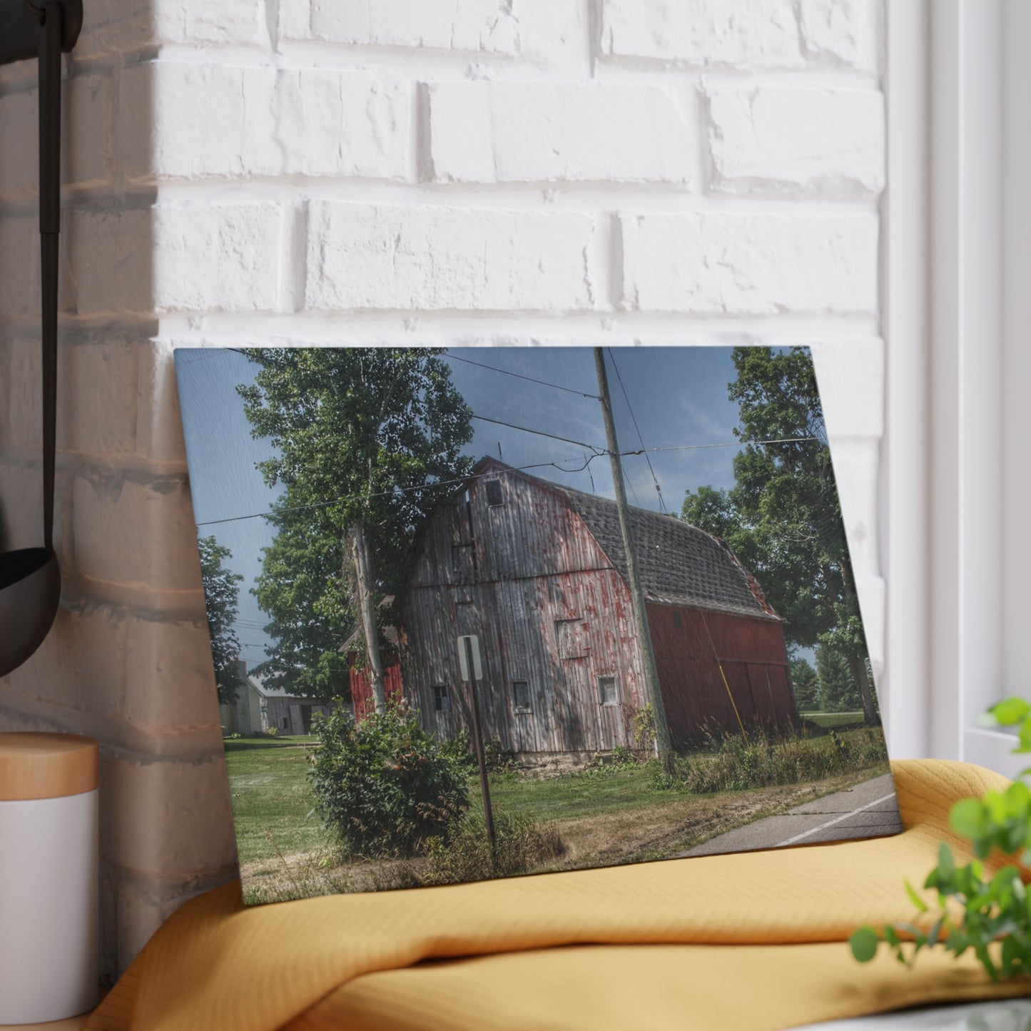 U R There Photography Roods Lake Road Red II Rustic Farmhouse Tempered-Glass Cutting Board