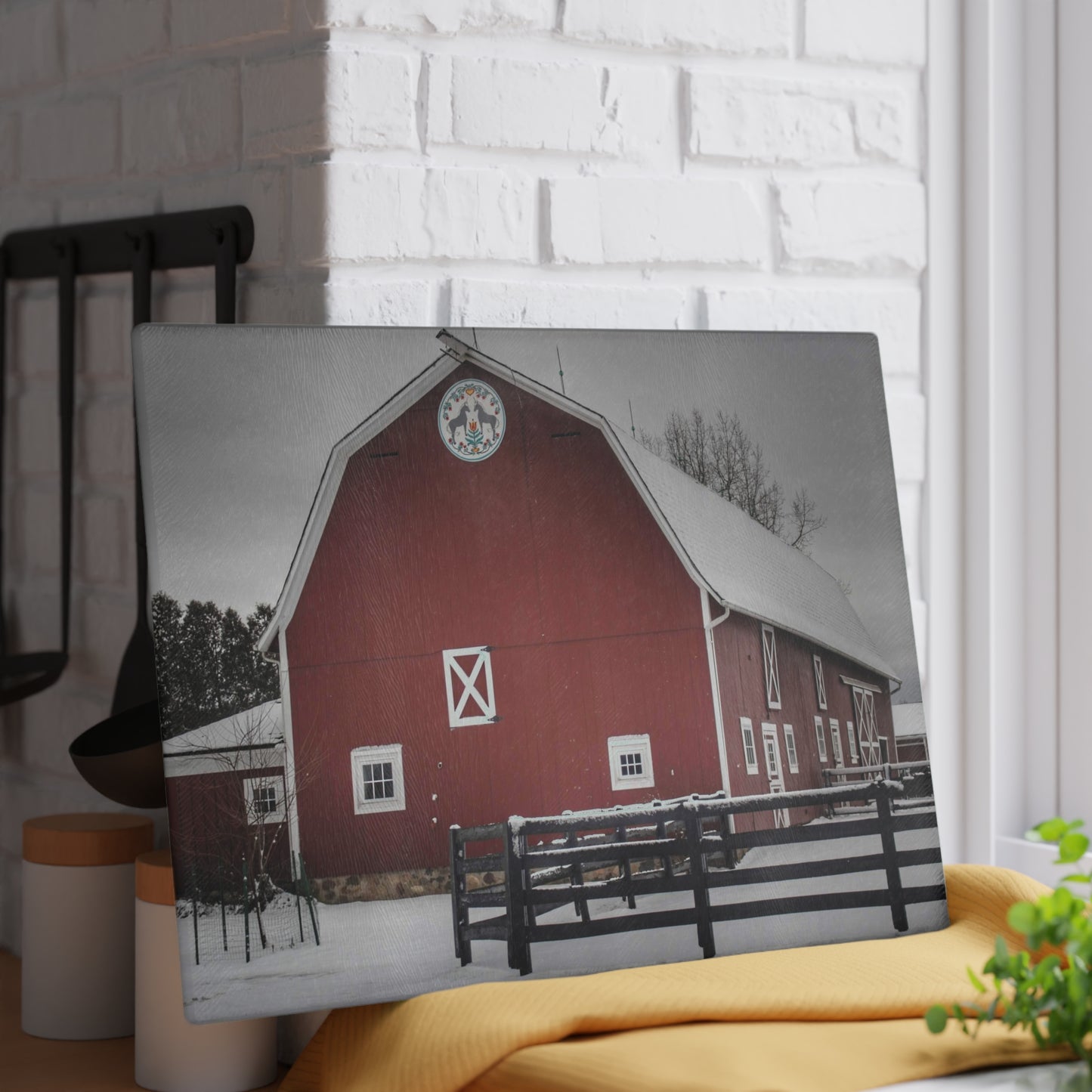 U R There Photography Barns of Barber Road III Rustic Farmhouse Tempered-Glass Cutting Board