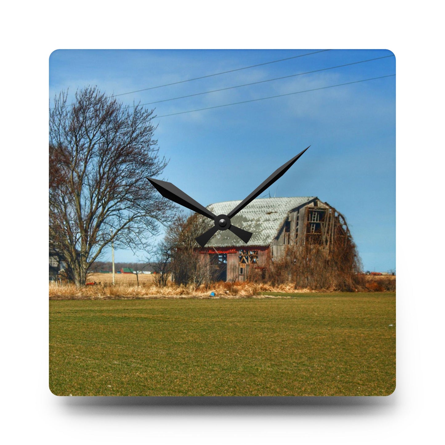 U R There Photography Bay City - Forestville Forgotten Grey Rustic Farmhouse Acrylic Analog Wall Clock