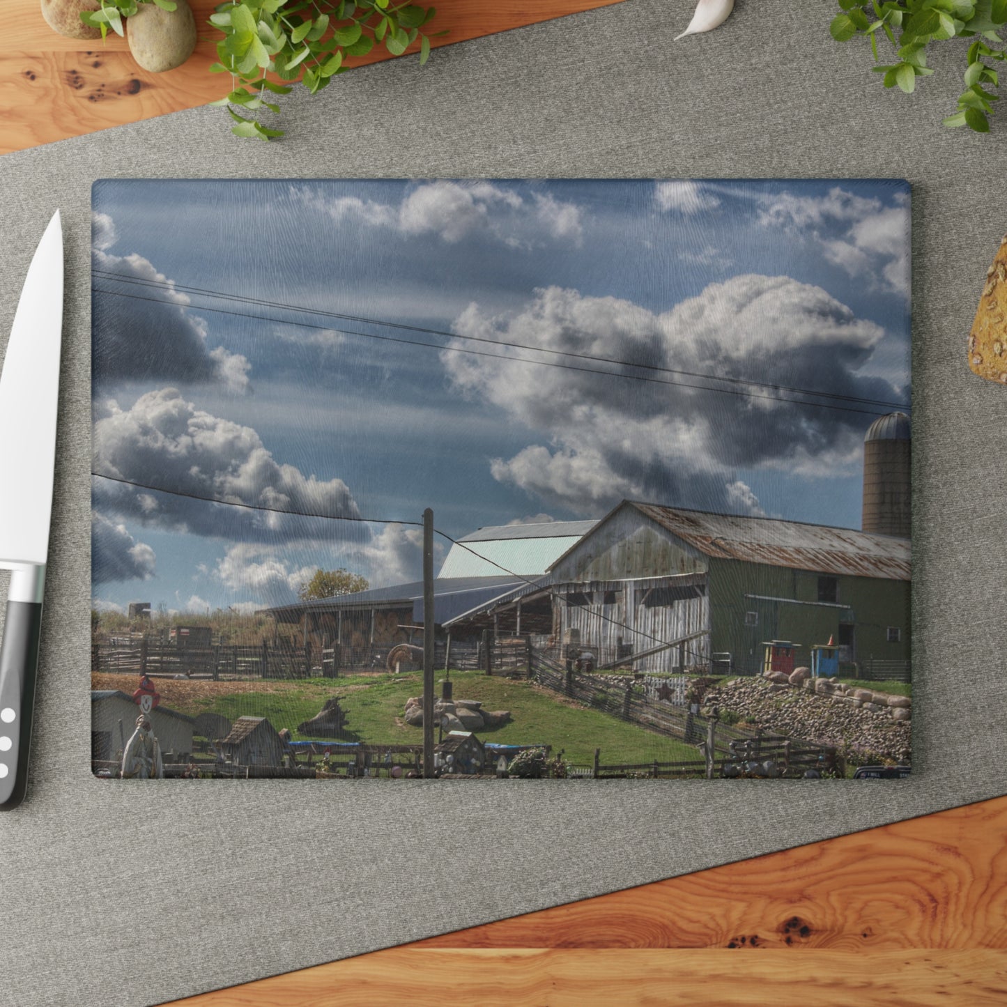 U R There Photography Sutton Road Hay Barn Rustic Farmhouse Tempered-Glass Cutting Board