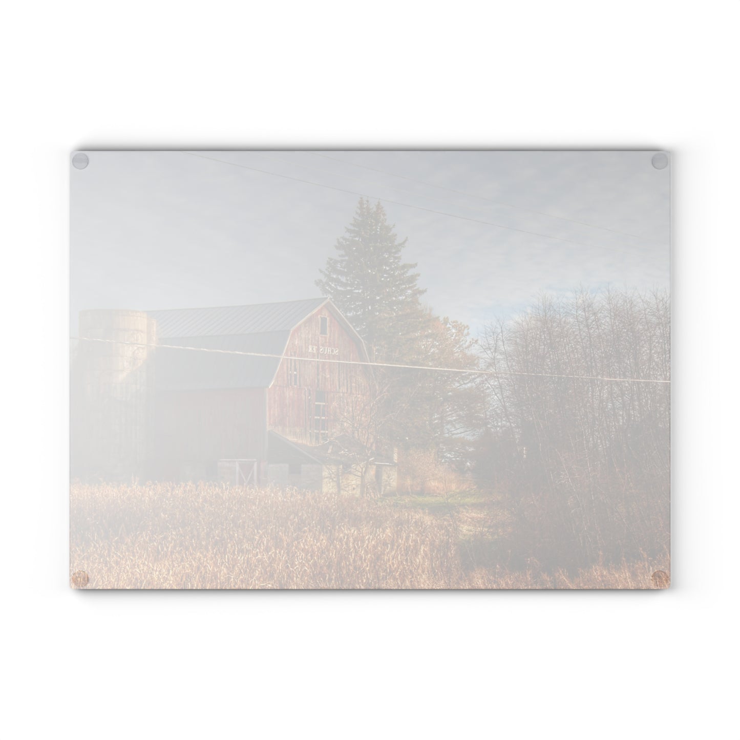 U R There Photography Otter Lake Road Red I Rustic Farmhouse Tempered-Glass Cutting Board