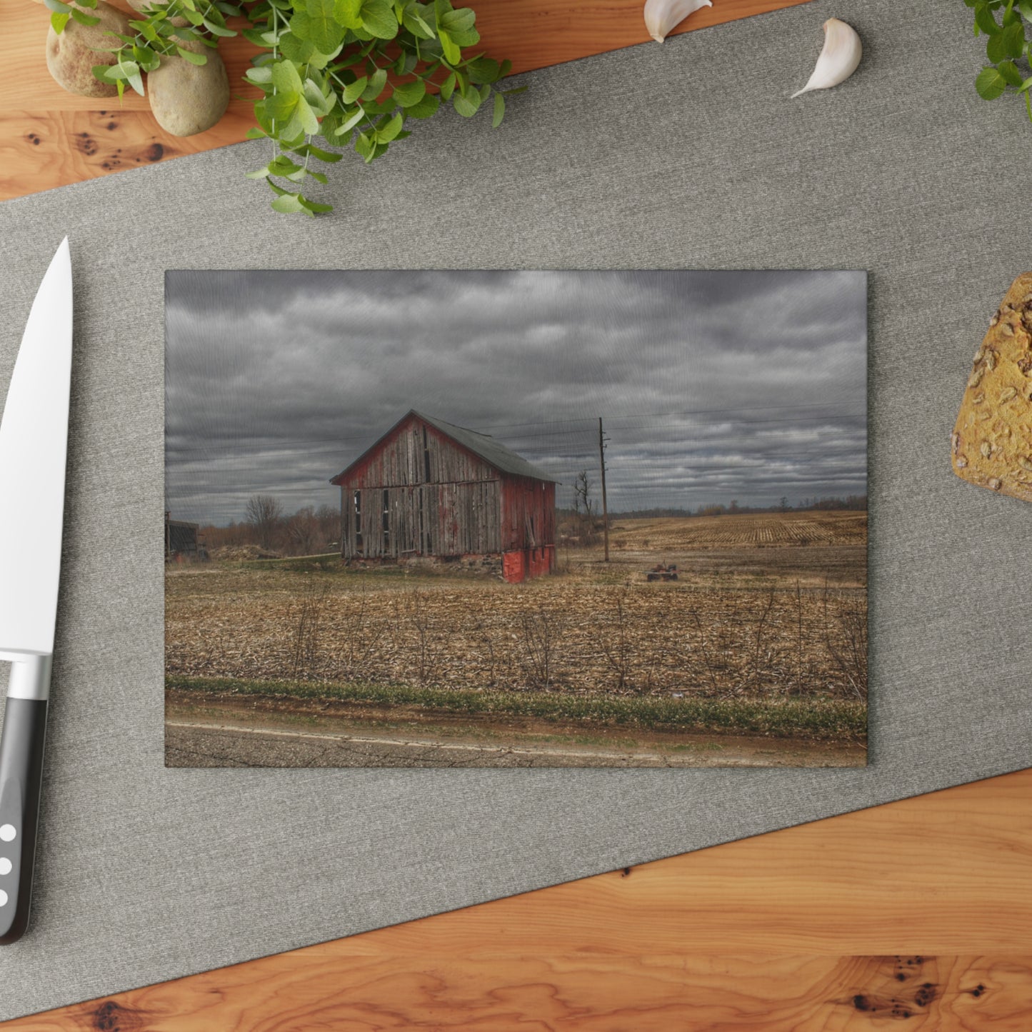 U R There Photography Barnes Road Little Red III Rustic Farmhouse Tempered-Glass Cutting Board