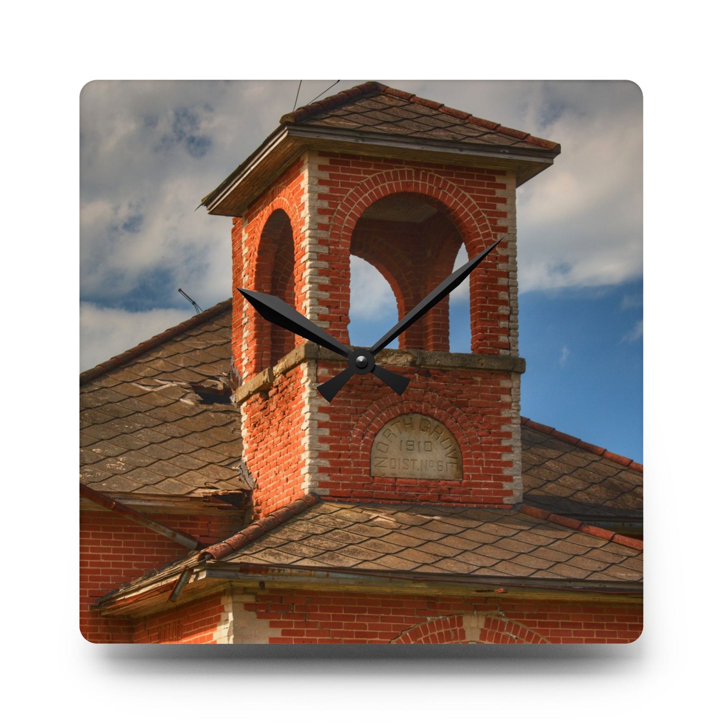 U R There Photography North Grove Road Schoolhouse II Rustic Farmhouse Acrylic Analog Wall Clock
