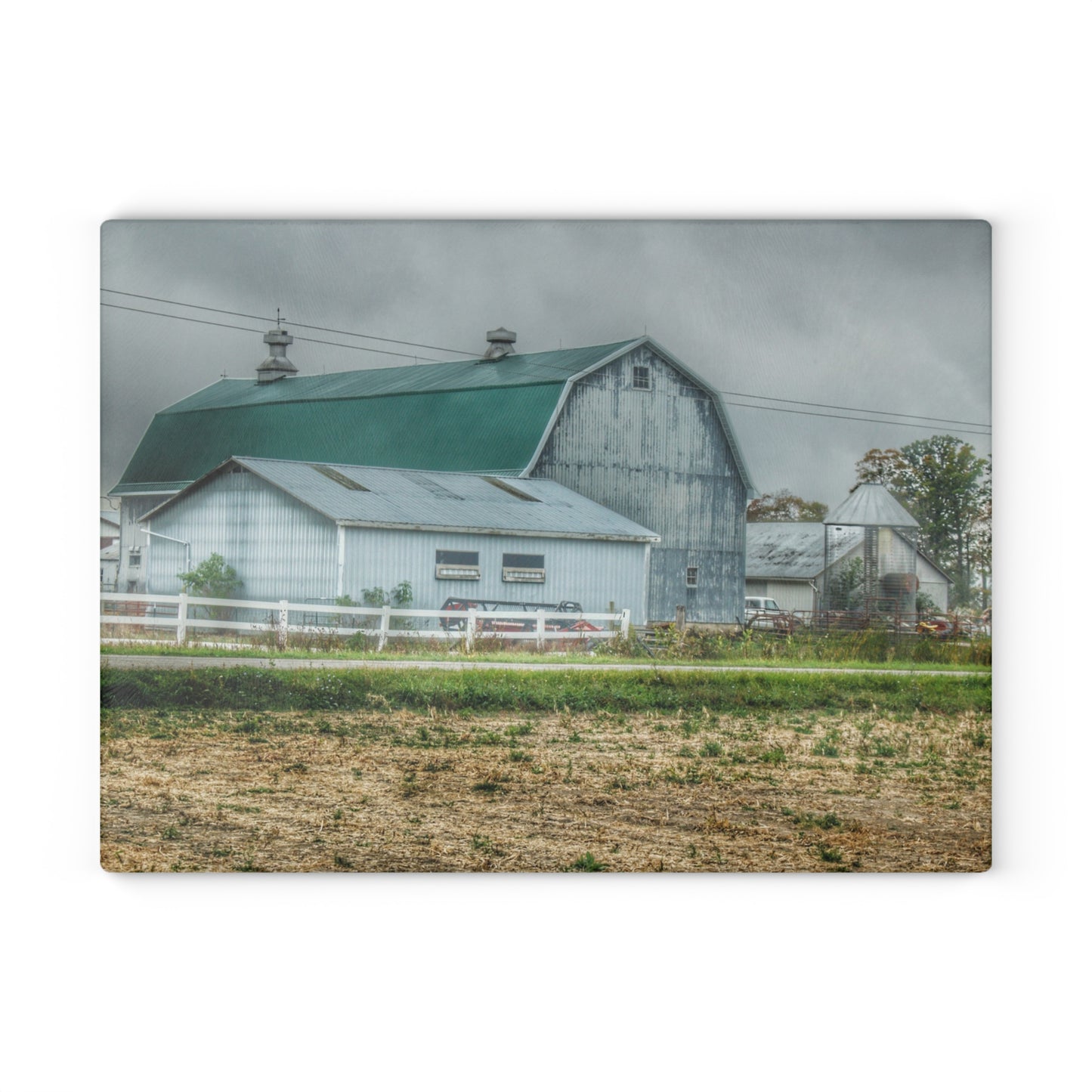 U R There Photography Richville Road Grey II Rustic Farmhouse Tempered-Glass Cutting Board