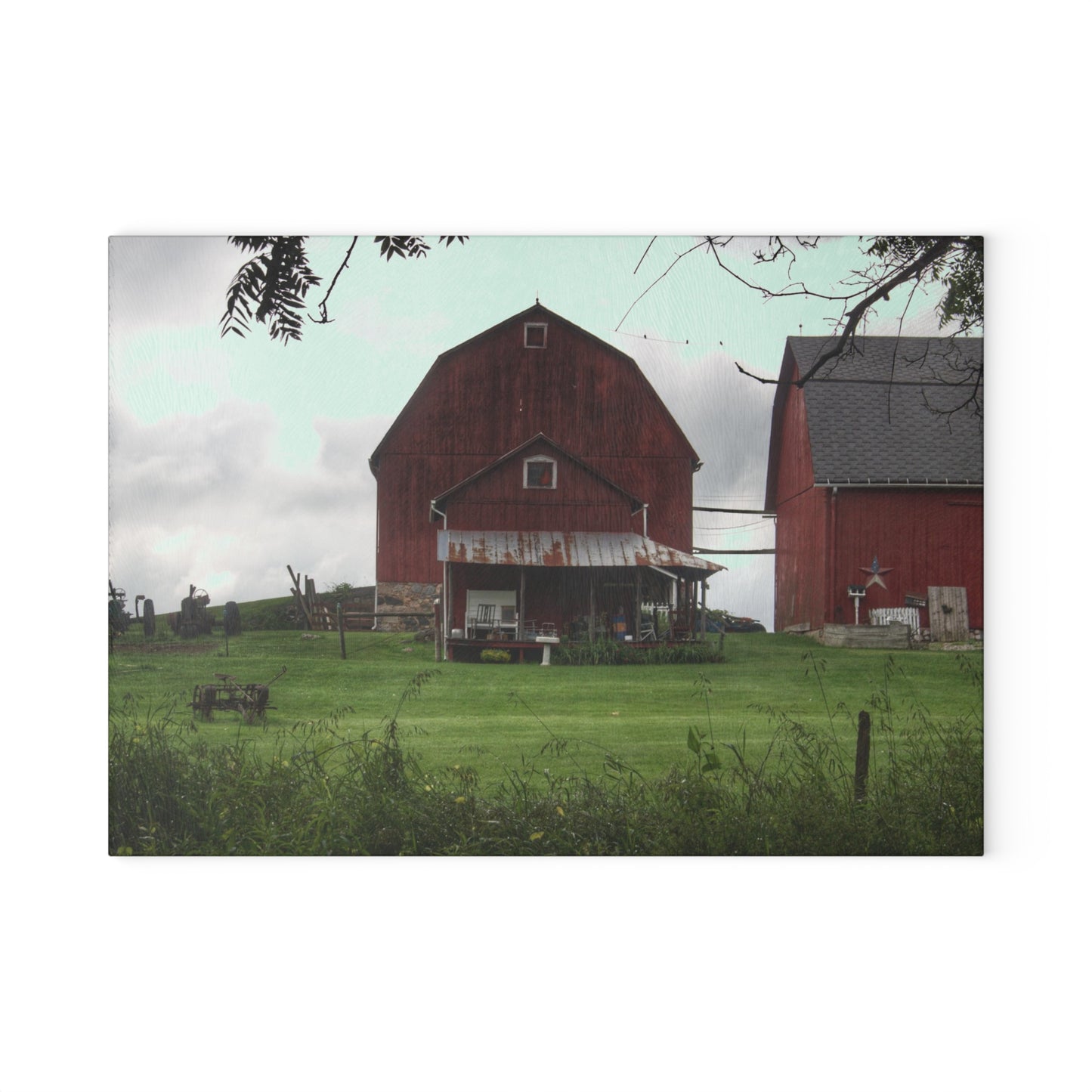 U R There Photography Bishop Road Reds II Rustic Farmhouse Tempered-Glass Cutting Board 8"x 11"