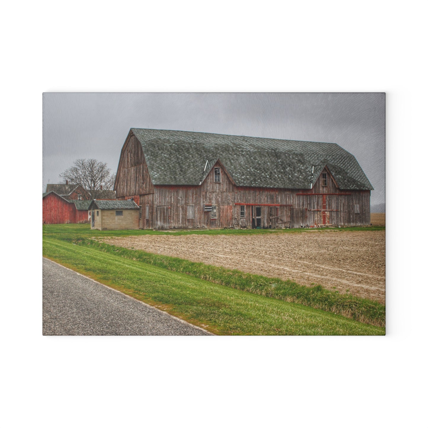 U R There Photography Roedel Roadside Reds I Rustic Farmhouse Tempered-Glass Cutting Board