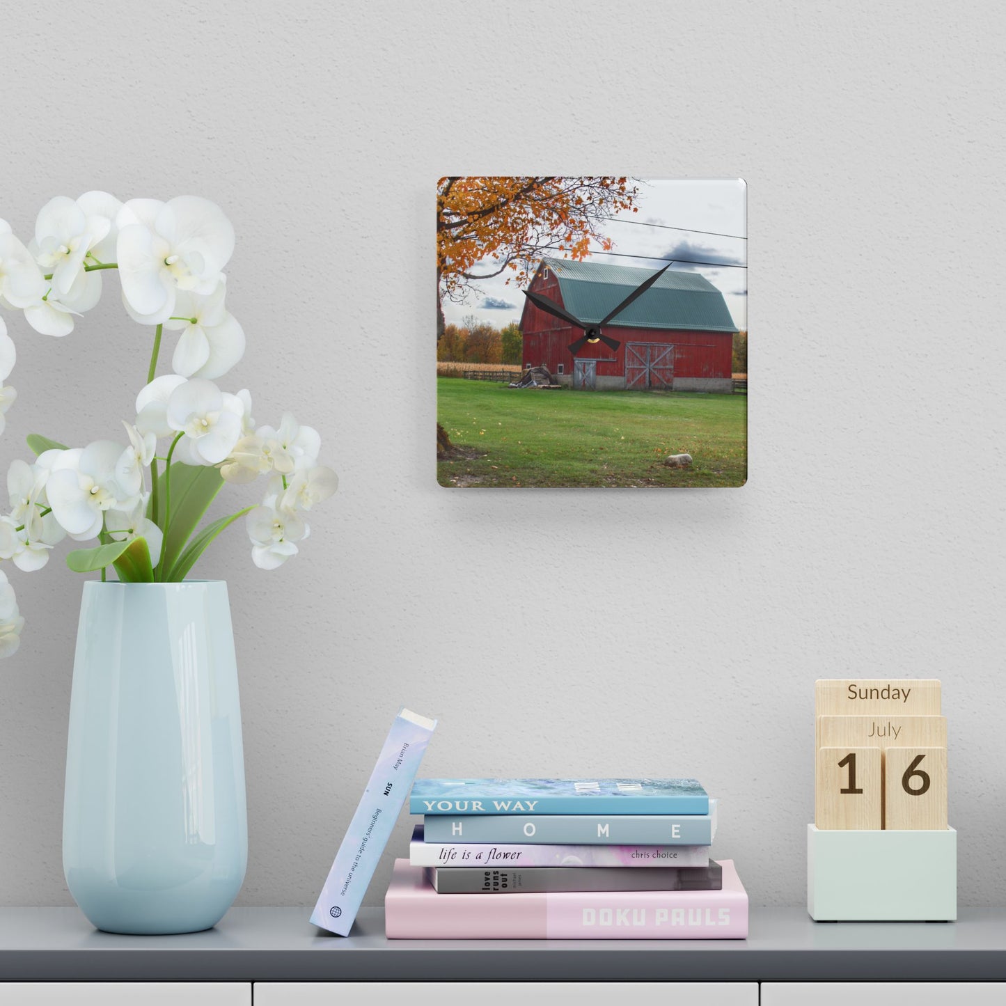 U R There Photography Bowers Roadside Red Rustic Farmhouse Acrylic Analog Wall Clock