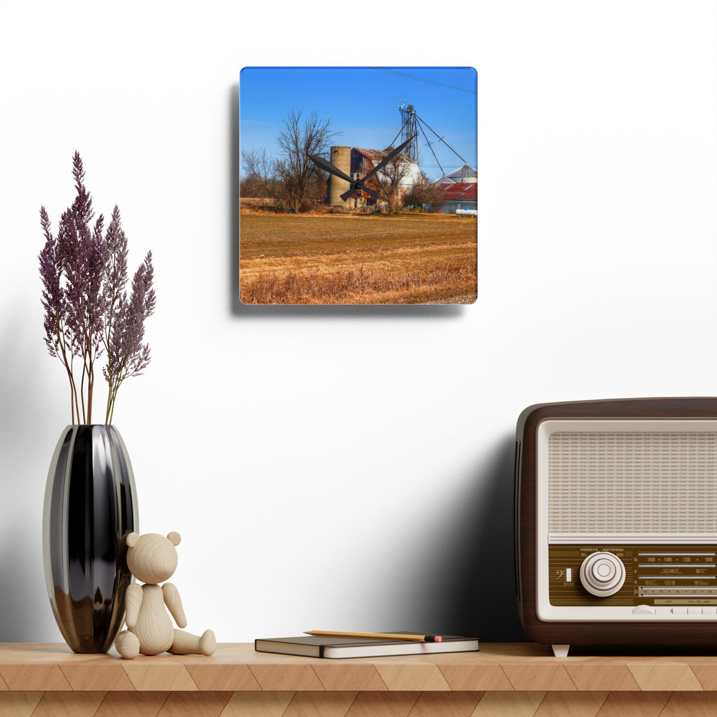 U R There Photography North Cemetery Roads Forgotten Grey Rustic Farmhouse Acrylic Analog Wall Clock