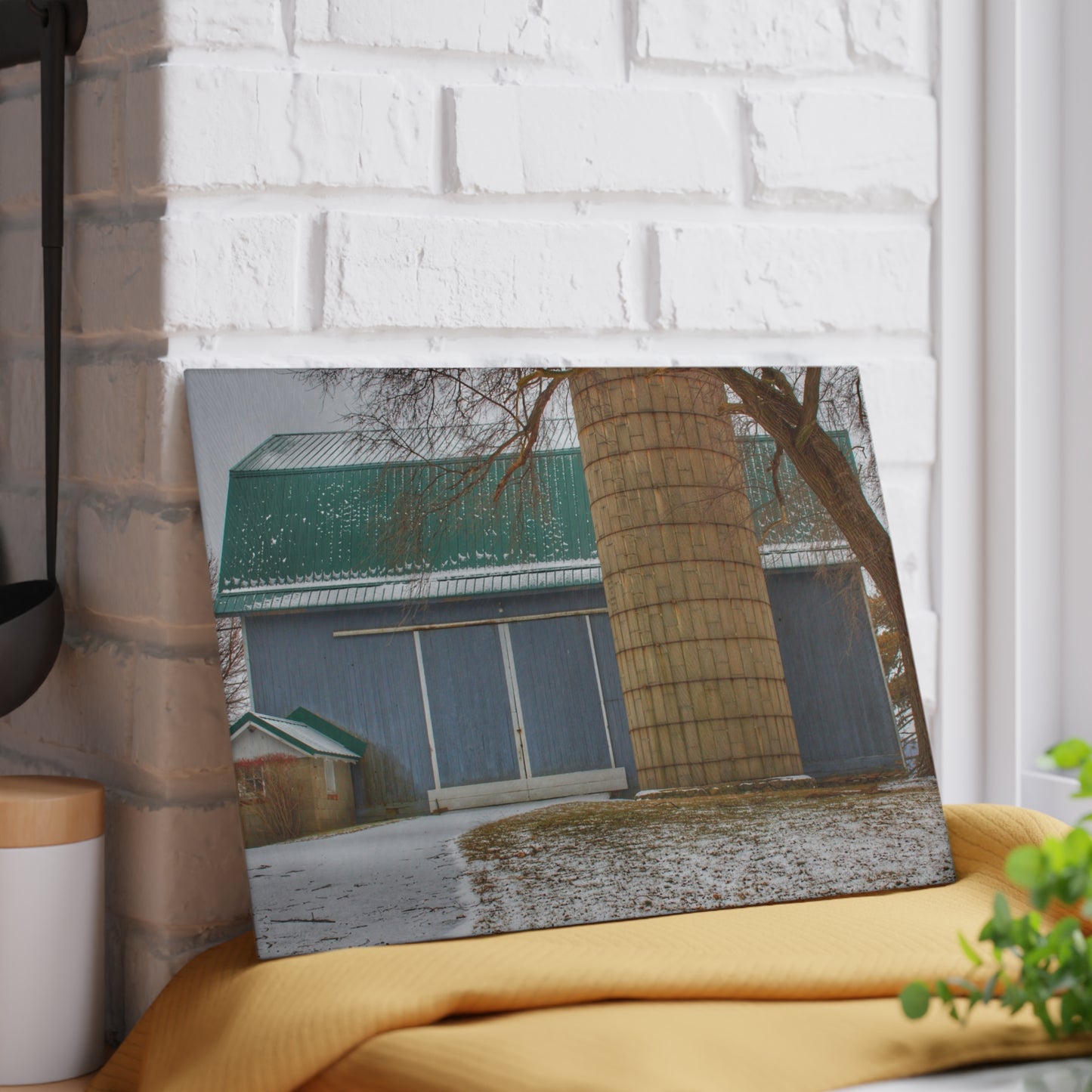 U R There Photography Hollow Corners Grey and Silo Rustic Farmhouse Tempered-Glass Cutting Board