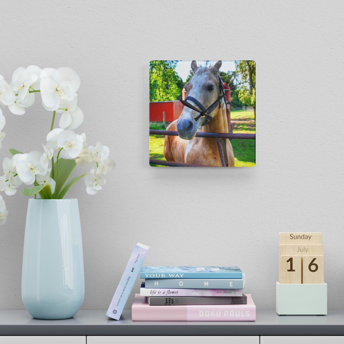 U R There Photography White Cream Mare of Hollenbeck Rustic Farmhouse Acrylic Analog Wall Clock