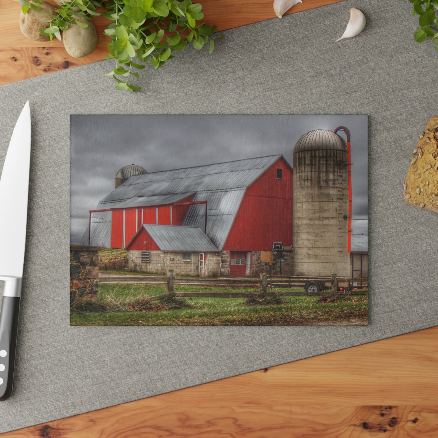 U R There Photography Slattery Roadside Red II Rustic Farmhouse Tempered-Glass Cutting Board
