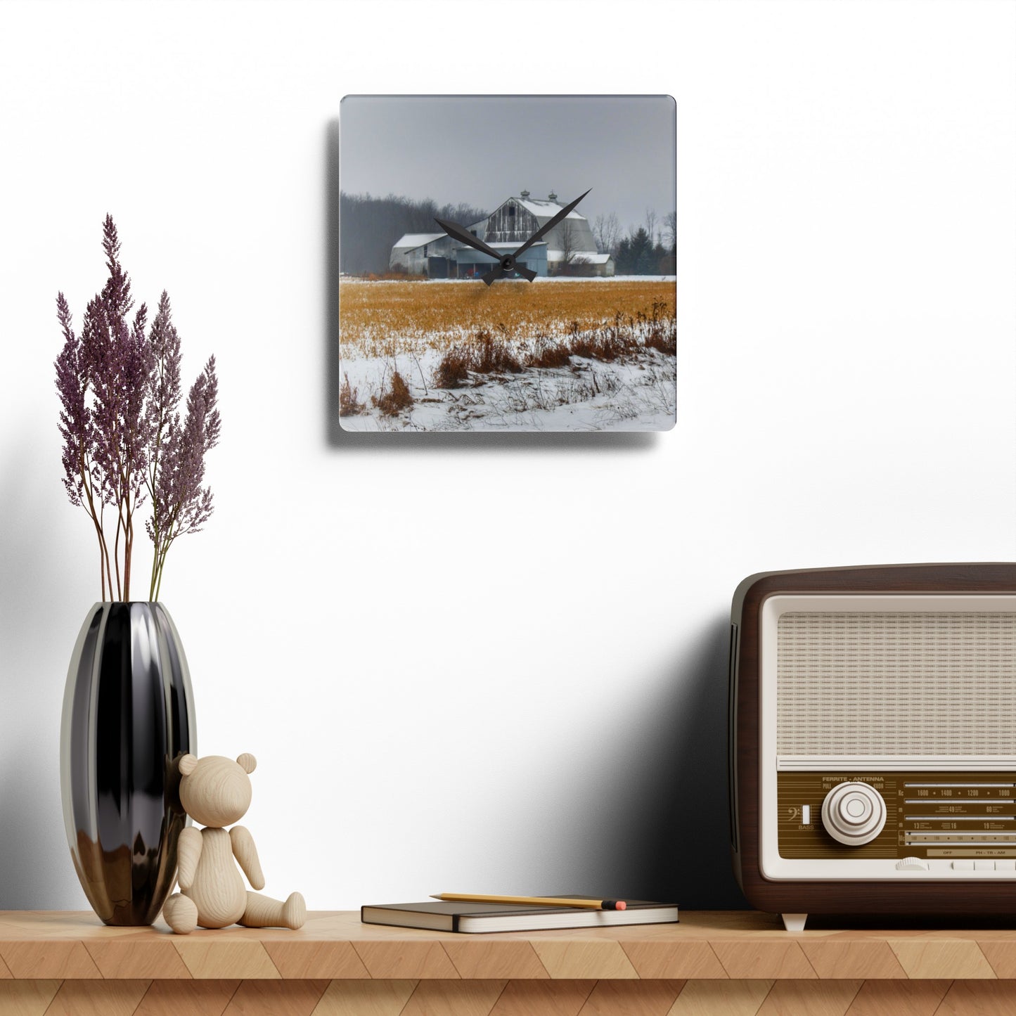 U R There Photography Argyle Road Grey Rustic Farmhouse Acrylic Analog Wall Clock