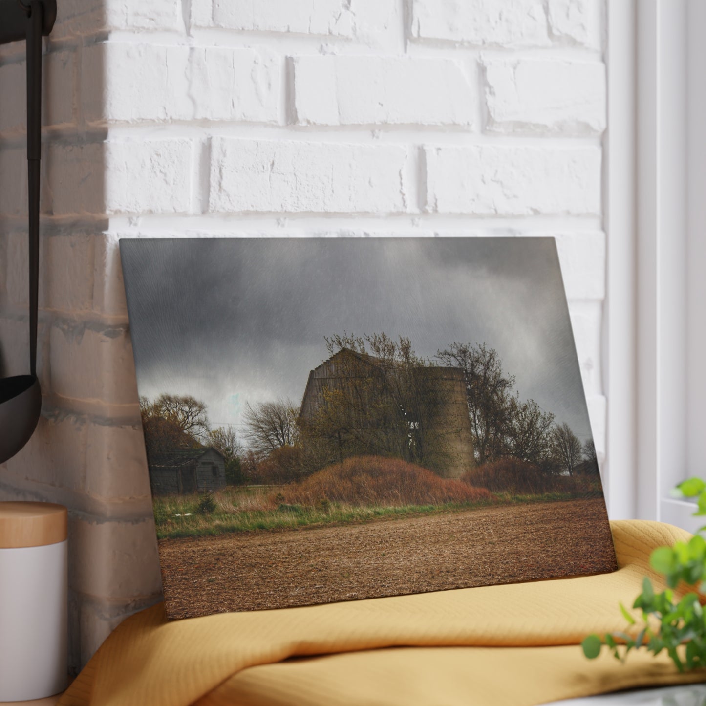 U R There Photography West Snover Grey Rustic Farmhouse Tempered-Glass Cutting Board