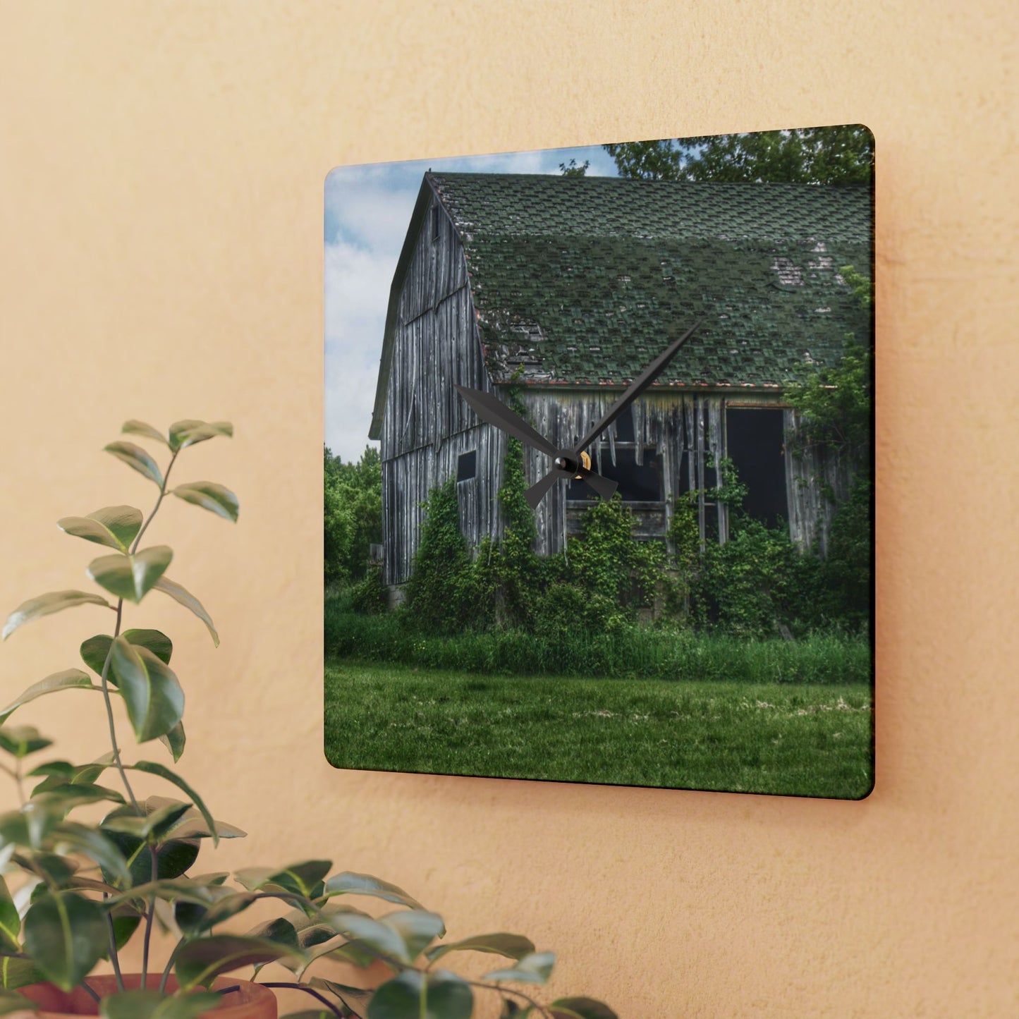 U R There Photography Hunters Creek Forgotten Grey Rustic Farmhouse Acrylic Analog Wall Clock