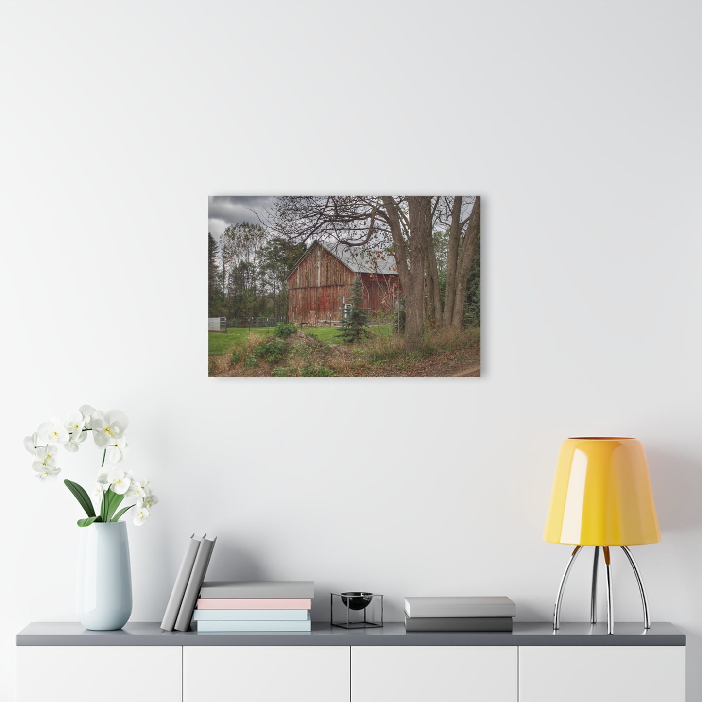 U R There Photography Big Fish Lake Road Red Rustic Farmhouse Acrylic Wall Print
