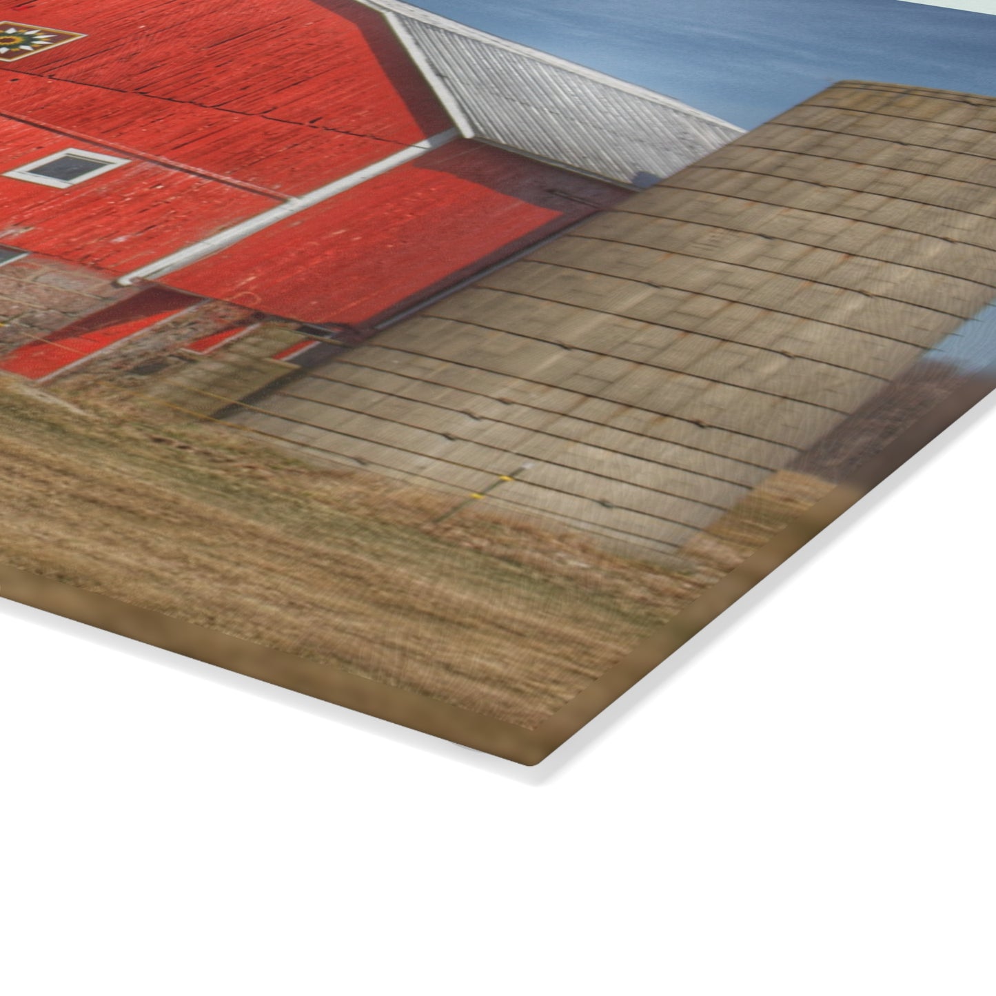 U R There Photography West Brown Road Quilted Red Rustic Farmhouse Tempered-Glass Cutting Board