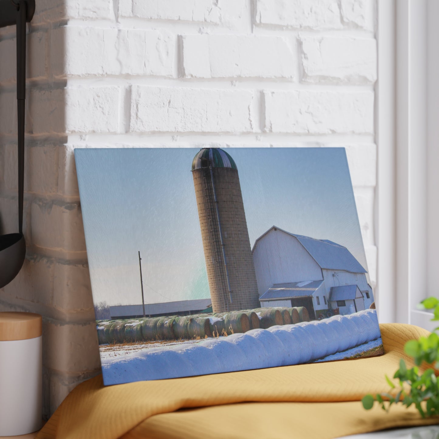 U R There Photography Bowers Road White in Winter Rustic Farmhouse Tempered-Glass Cutting Board