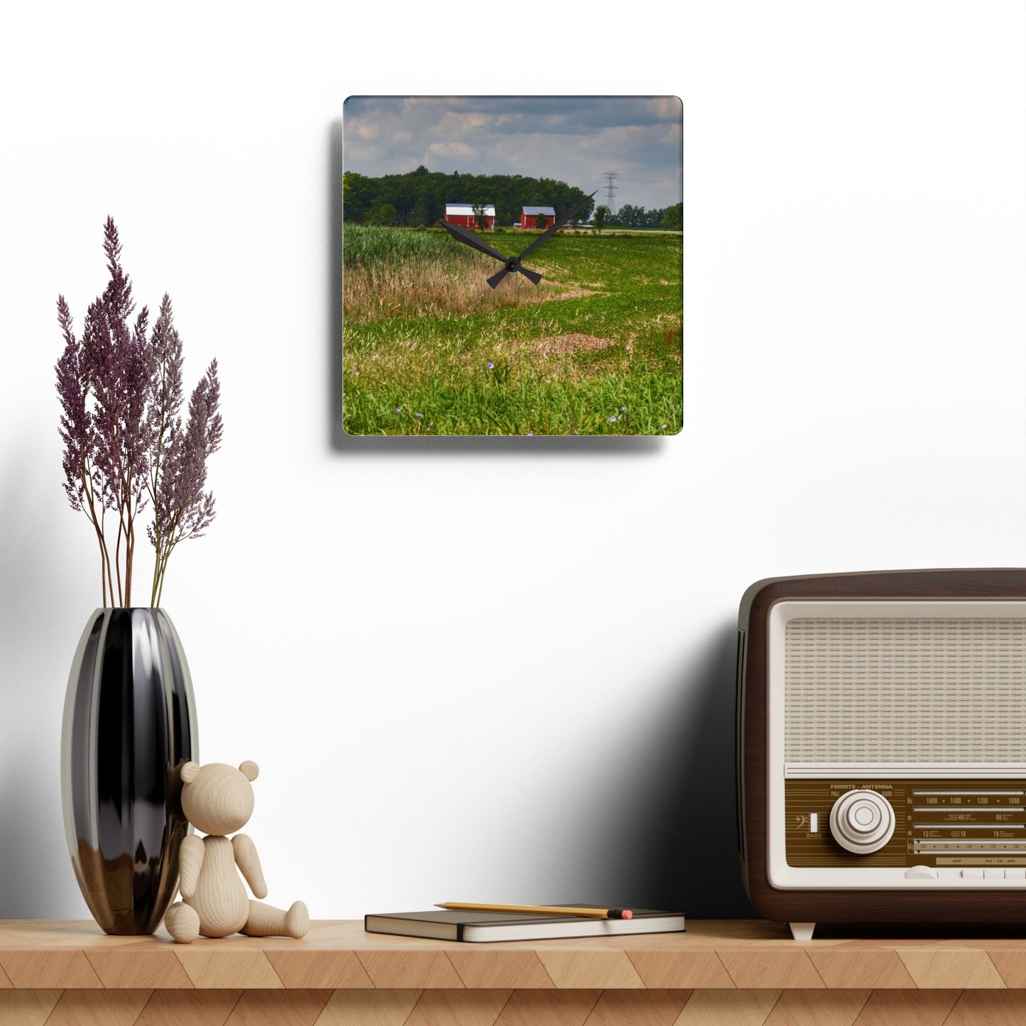 Rustic Farmhouse Wall Clock featuring Across the Field in Elba II