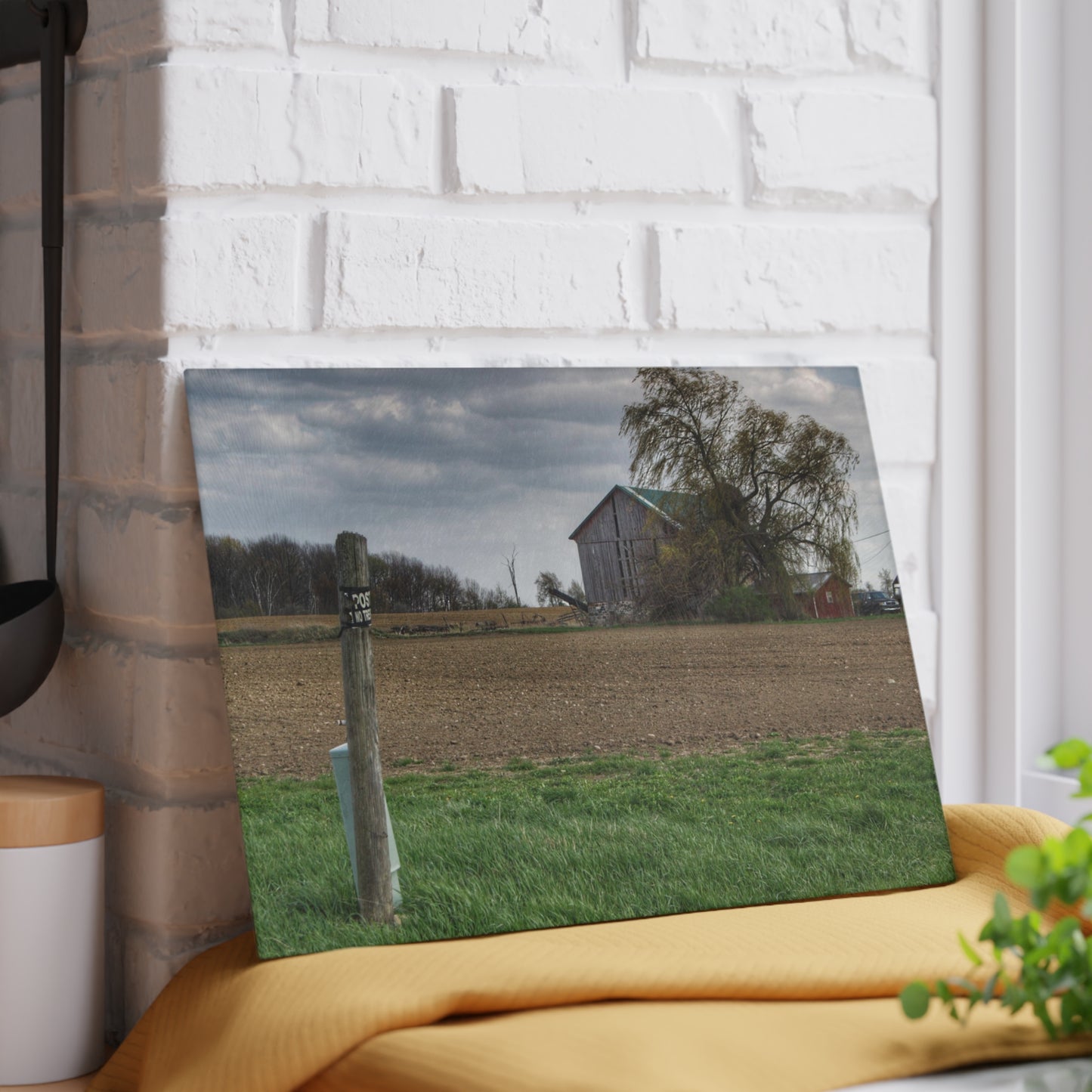 U R There Photography Cedar Creek Road Grey Rustic Farmhouse Tempered-Glass Cutting Board