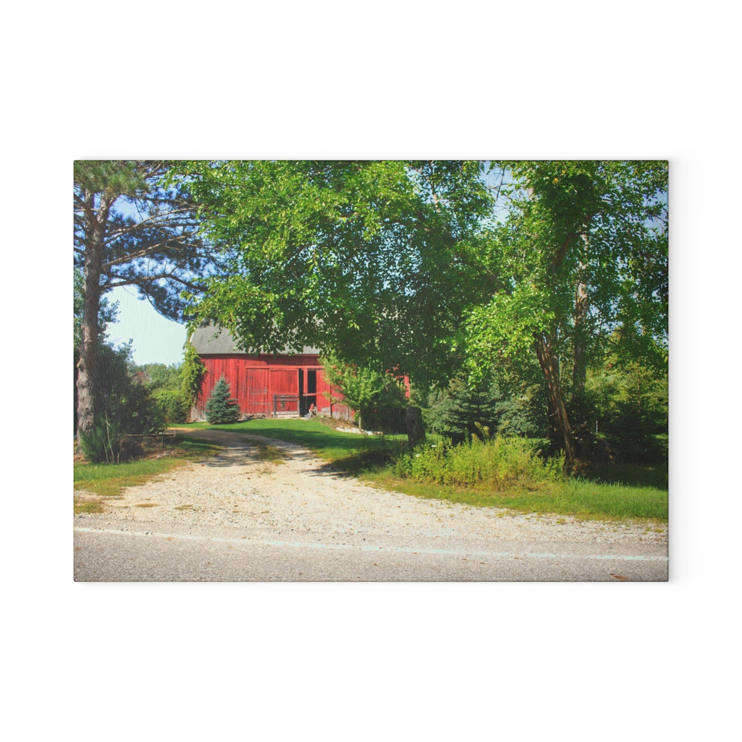 U R There Photography Caro Hidden Red Rustic Farmhouse Tempered-Glass Cutting Board