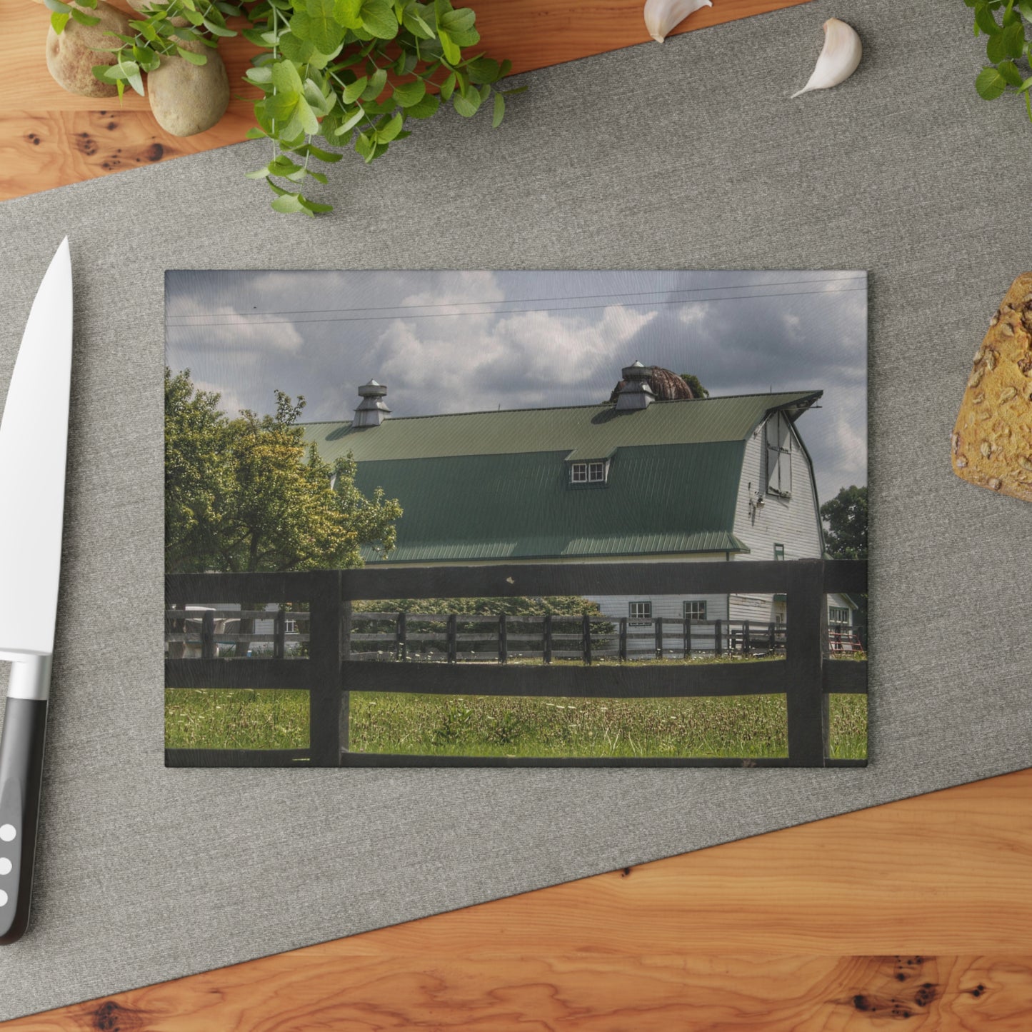 U R There Photography Clark Road White I Rustic Farmhouse Tempered-Glass Cutting Board