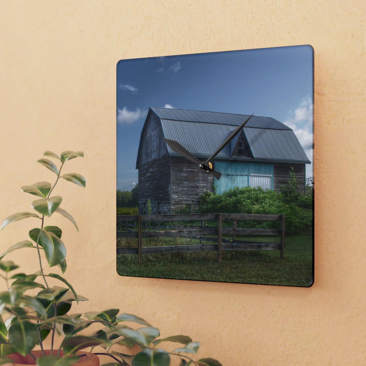U R There Photography Harris Road Grey Rustic Farmhouse Acrylic Analog Wall Clock