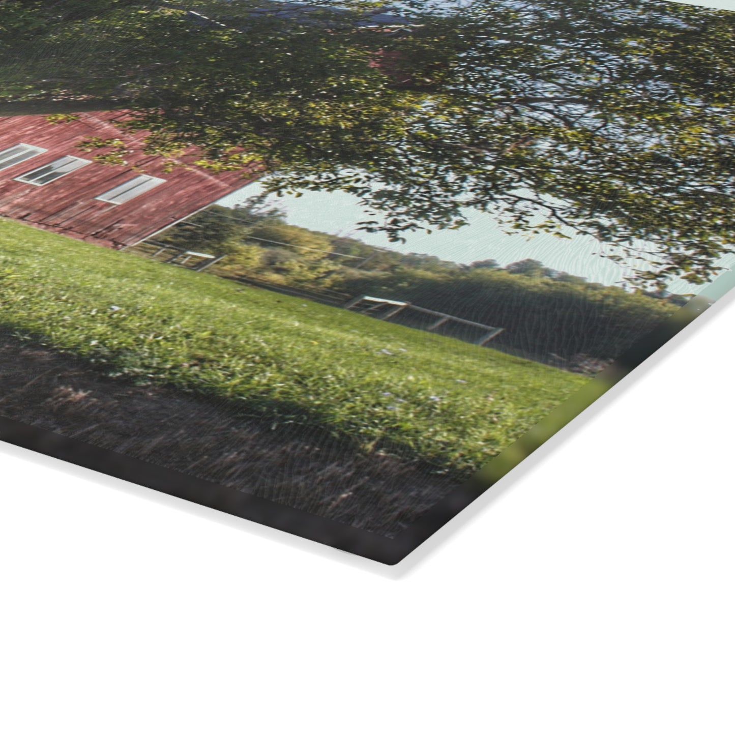 U R There Photography Rochester Road Hidden Red Rustic Farmhouse Tempered-Glass Cutting Board 8"x 11"