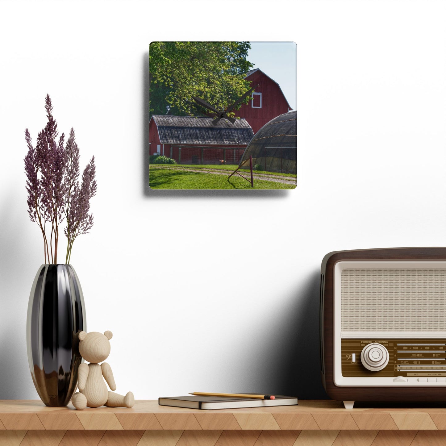 U R There Photography Hidden Reds Rustic Farmhouse Acrylic Analog Wall Clock