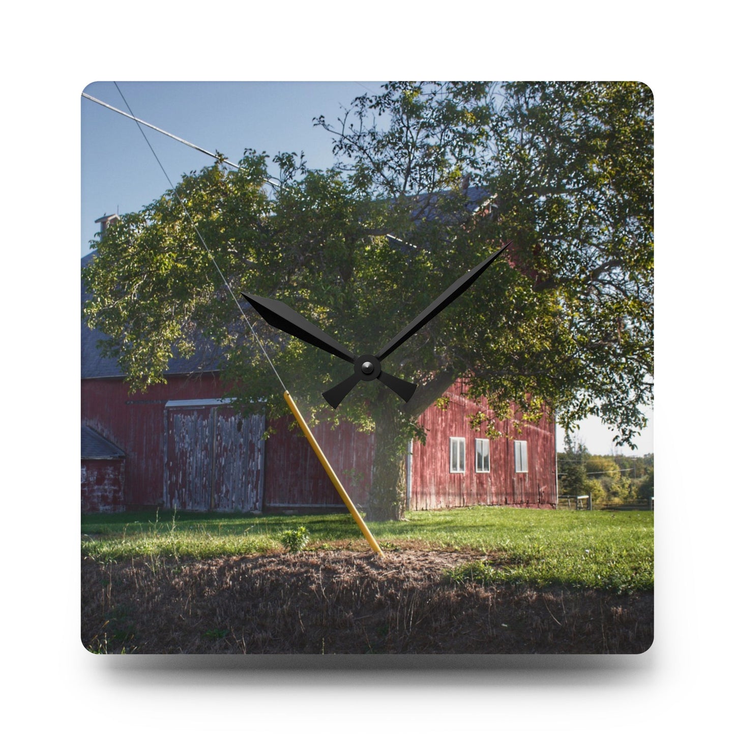 U R There Photography Rochester Road Hidden Red Rustic Farmhouse Acrylic Analog Wall Clock