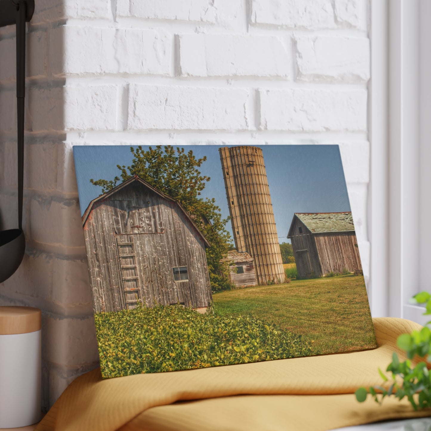 U R There Photography Swaffer Mini Greys and Silos Rustic Farmhouse Tempered-Glass Cutting Board