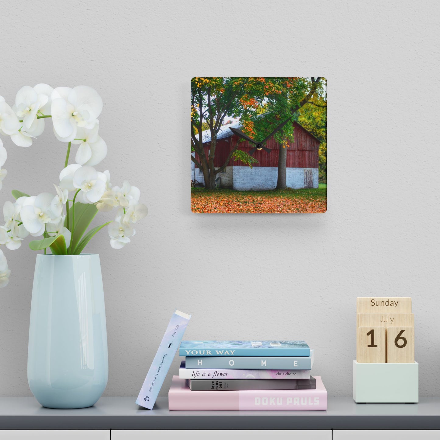 U R There Photography M-25 Red Rustic Farmhouse Acrylic Analog Wall Clock
