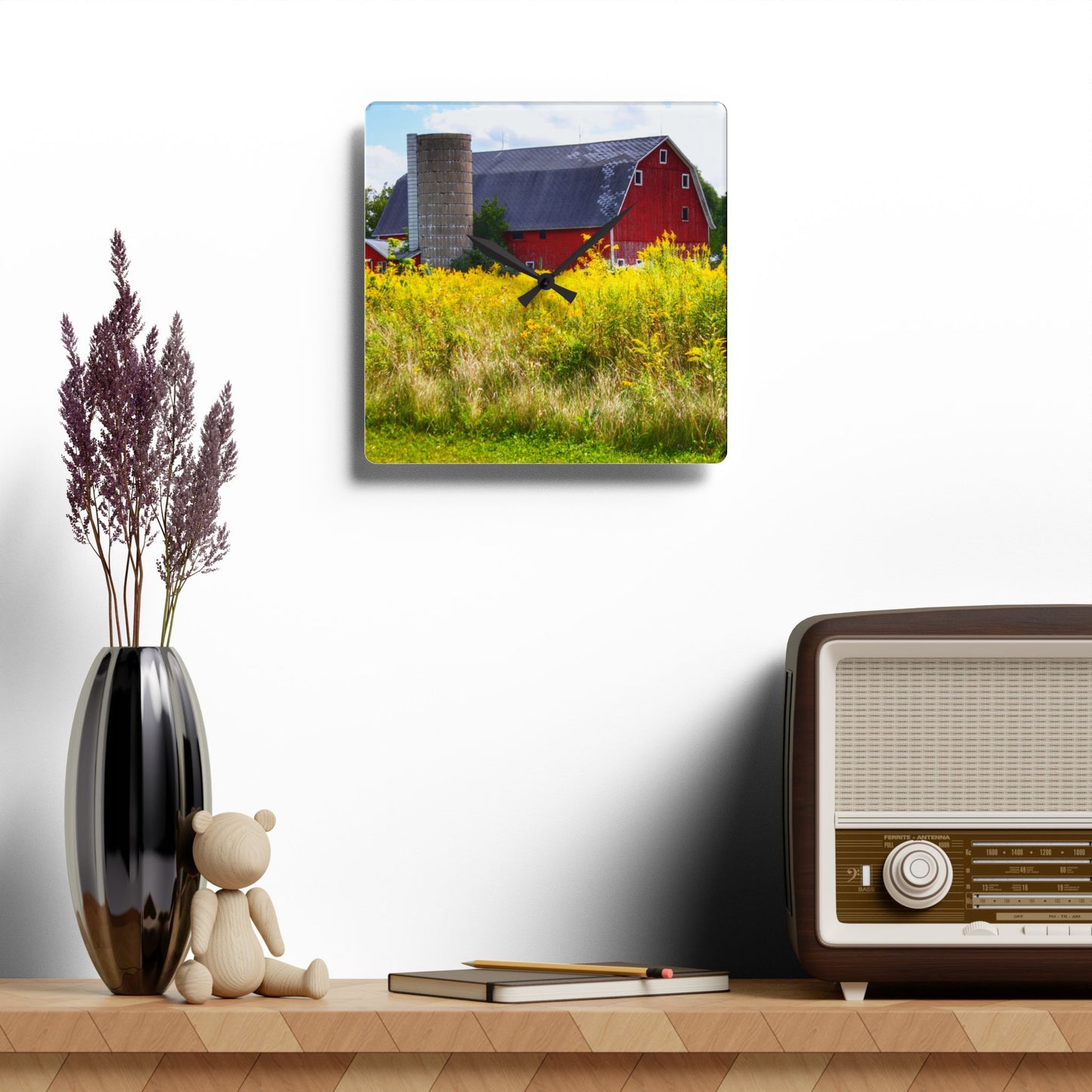 U R There Photography Starr Court Red II Rustic Farmhouse Acrylic Analog Wall Clock