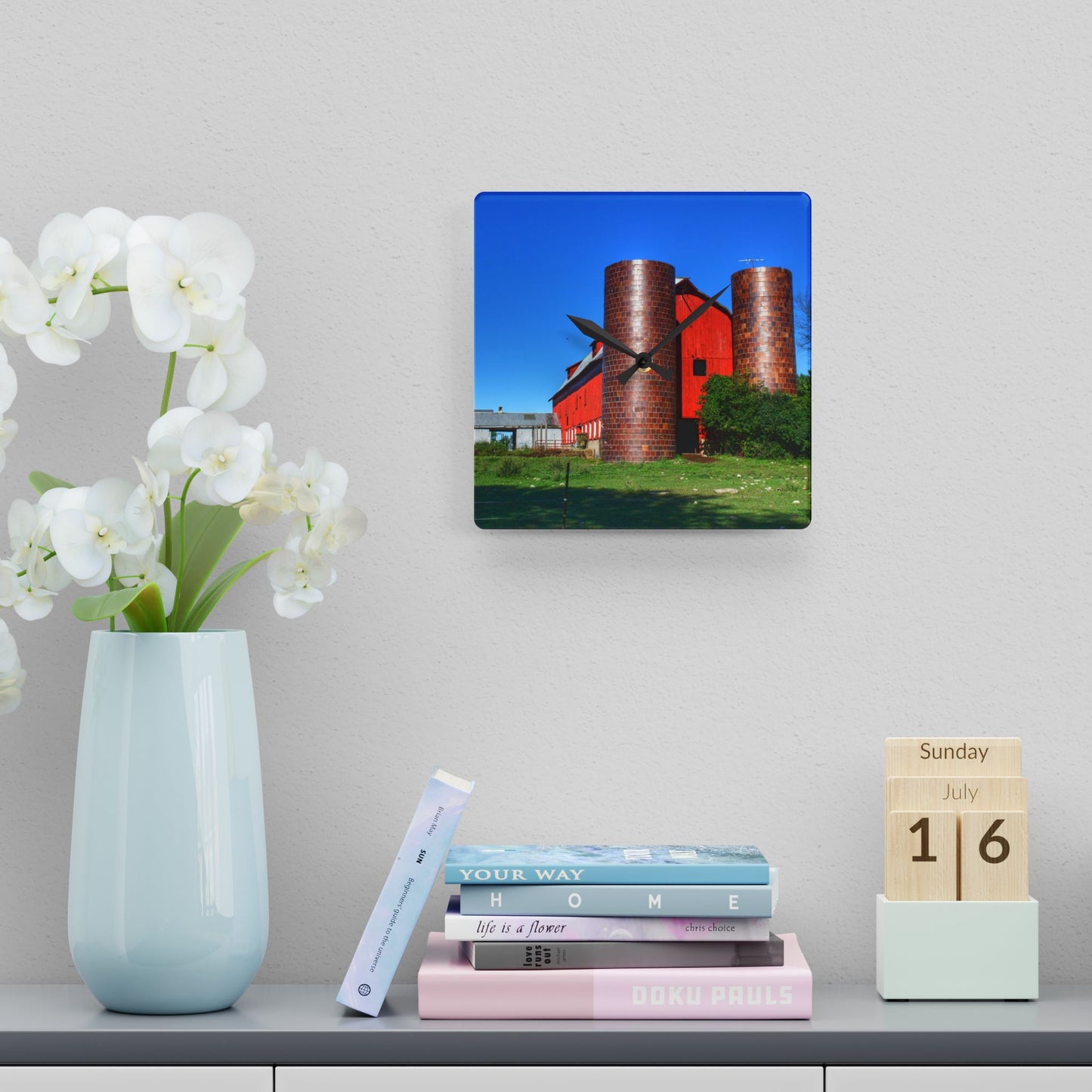 U R There Photography Baldwin Red I Rustic Farmhouse Acrylic Analog Wall Clock