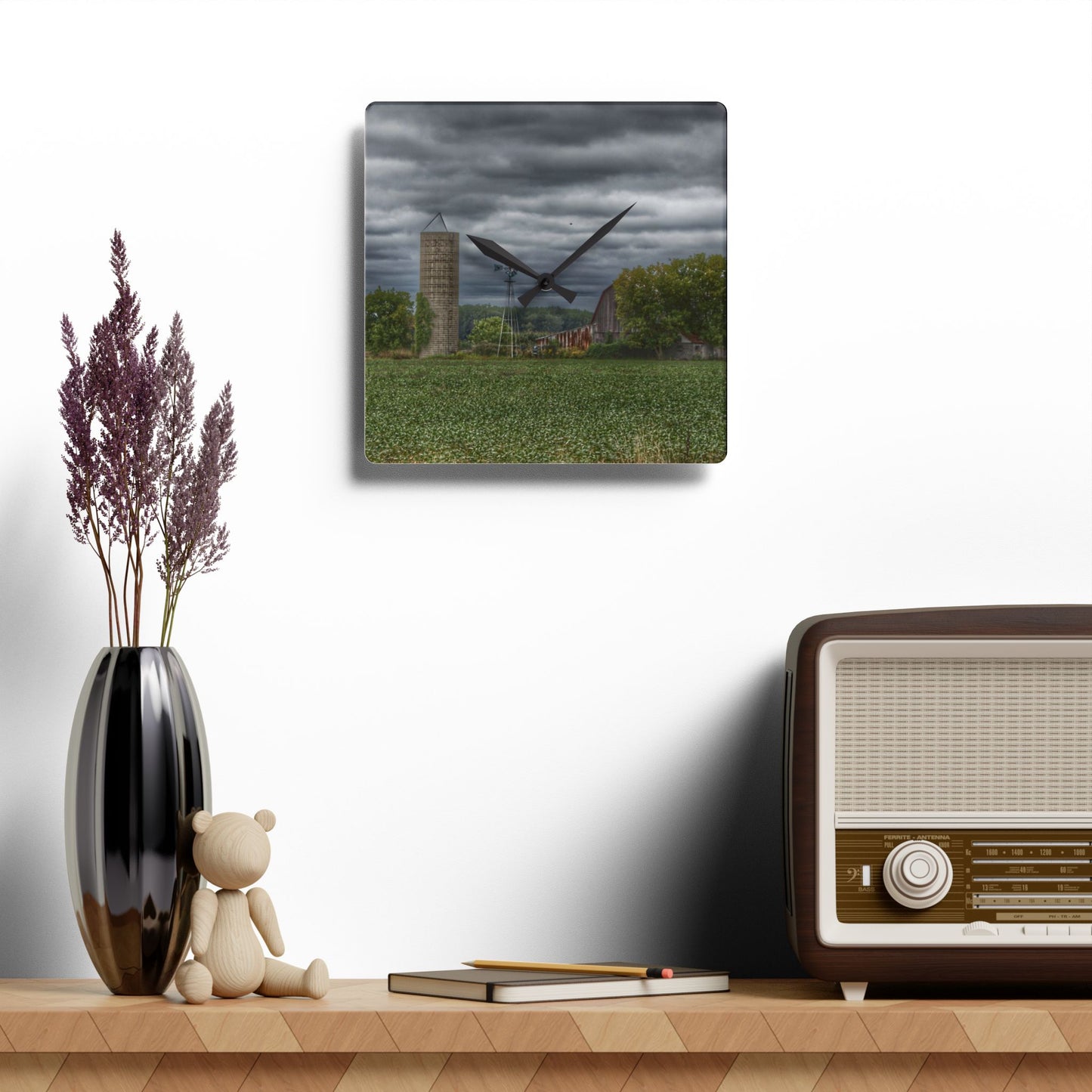 U R There Photography Rider Road Grey Rustic Farmhouse Acrylic Analog Wall Clock