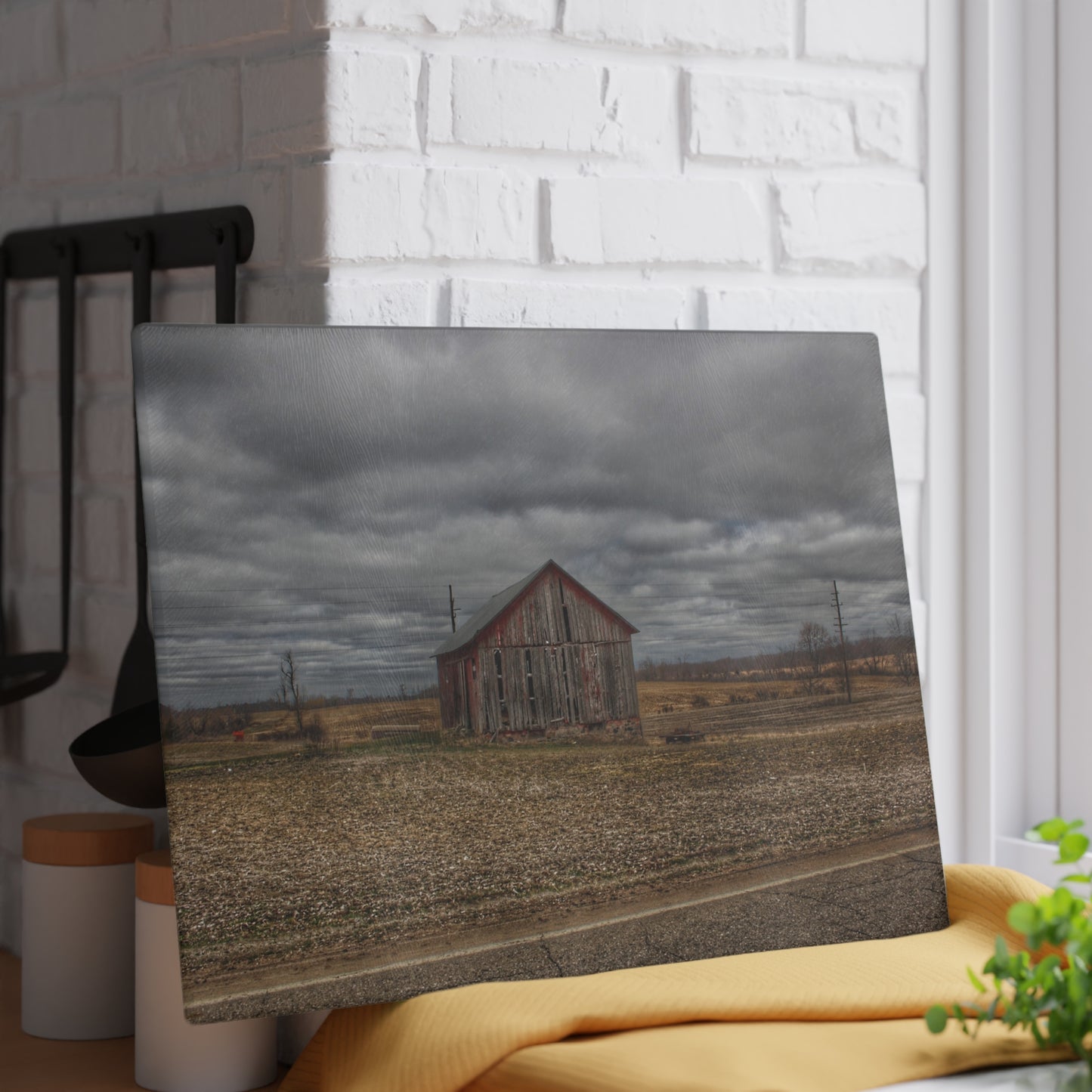 U R There Photography Barnes Road Little Red II Rustic Farmhouse Tempered-Glass Cutting Board