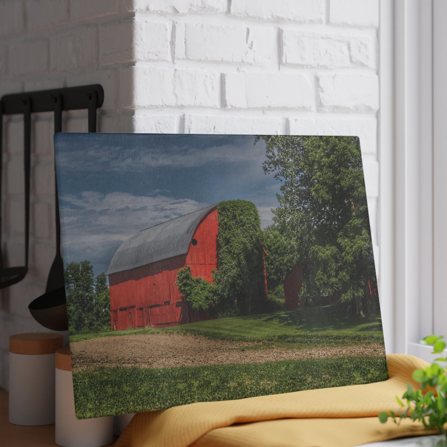 U R There Photography Catlin Road Red I Rustic Farmhouse Tempered-Glass Cutting Board