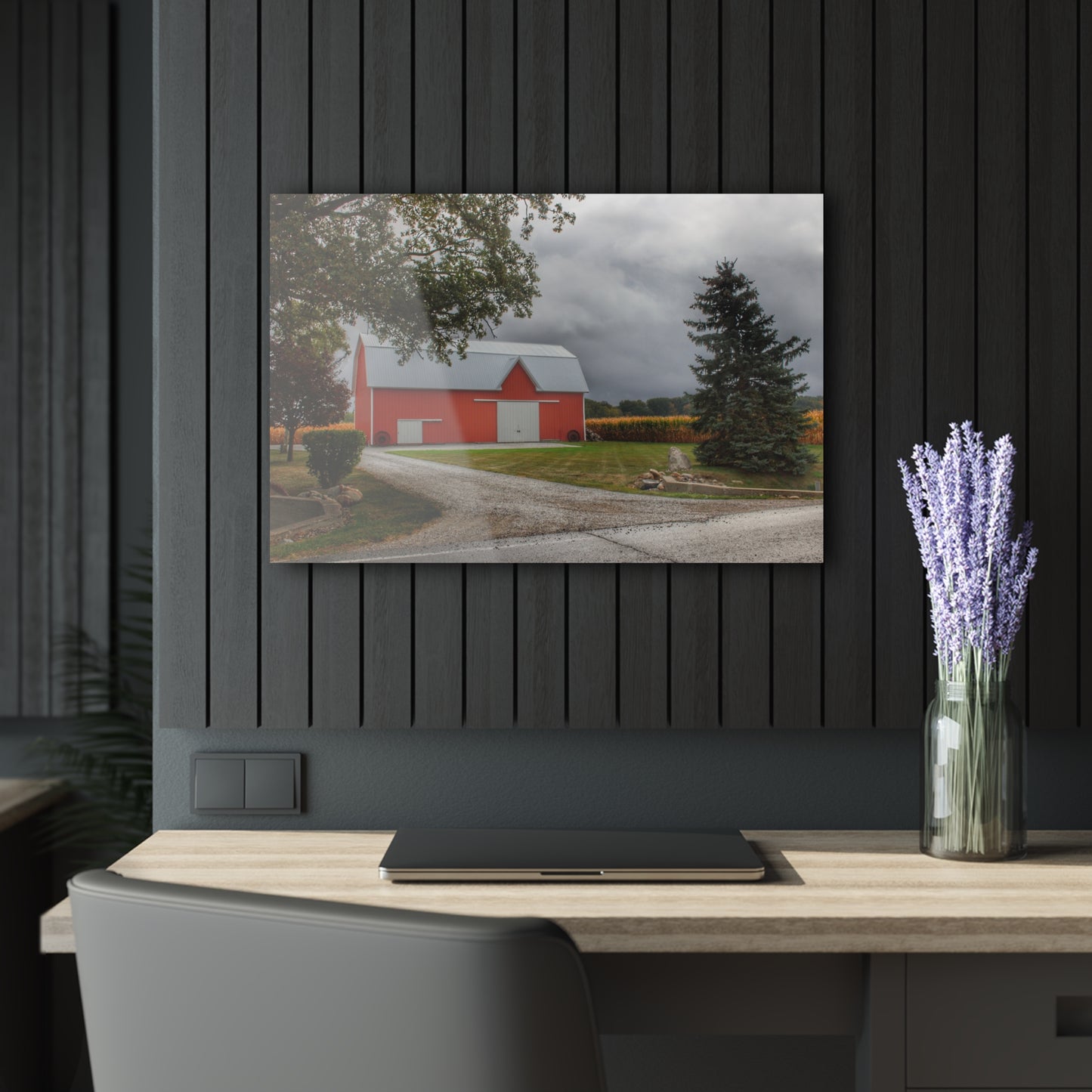 U R There Photography Richville Road Red Rustic Farmhouse Acrylic Wall Print