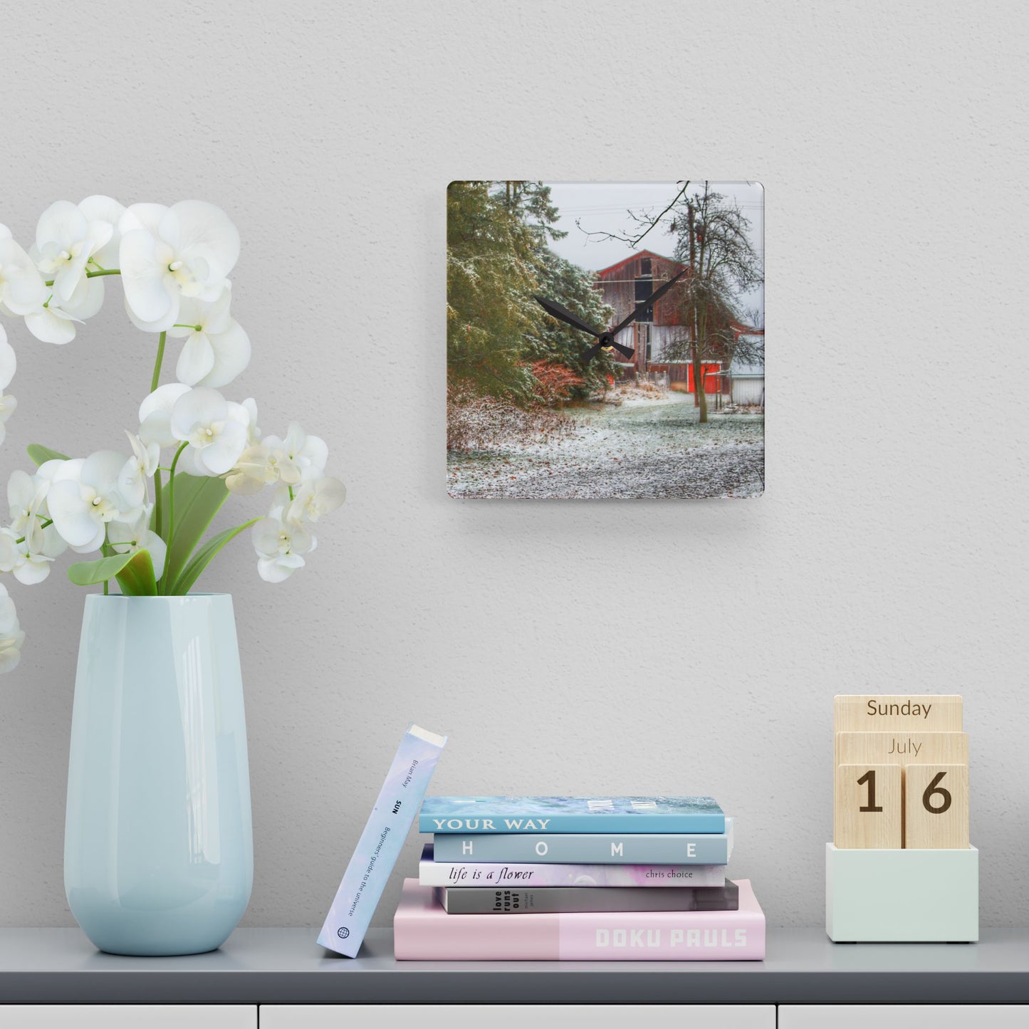 U R There Photography Lum Hidden Red Rustic Farmhouse Acrylic Analog Wall Clock 10.75'' × 10.75'' (Square)