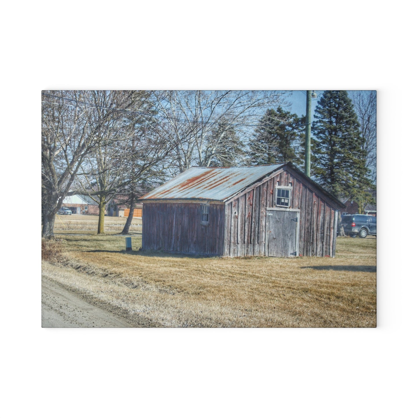 U R There Photography Ray Center Roadside Shack Rustic Farmhouse Tempered-Glass Cutting Board