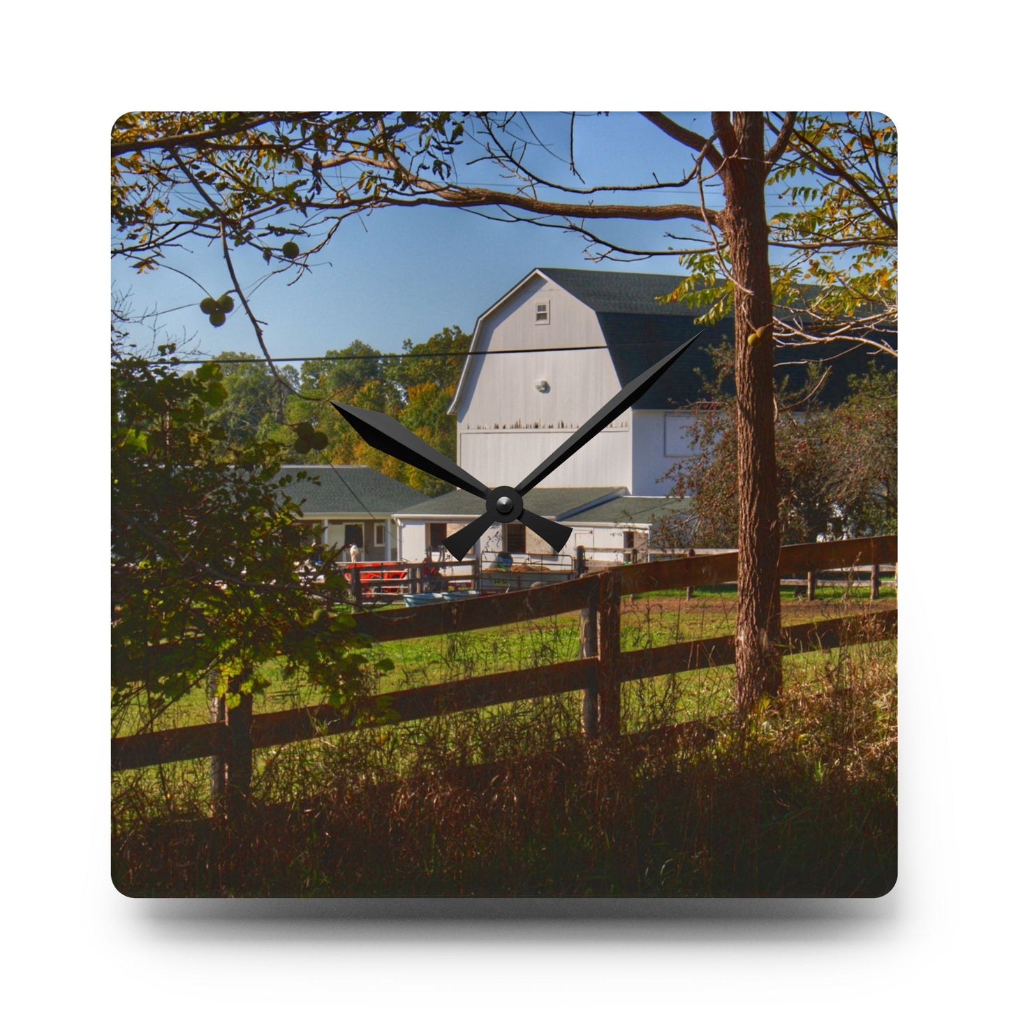 U R There Photography Oakwood Road White I Rustic Farmhouse Acrylic Analog Wall Clock