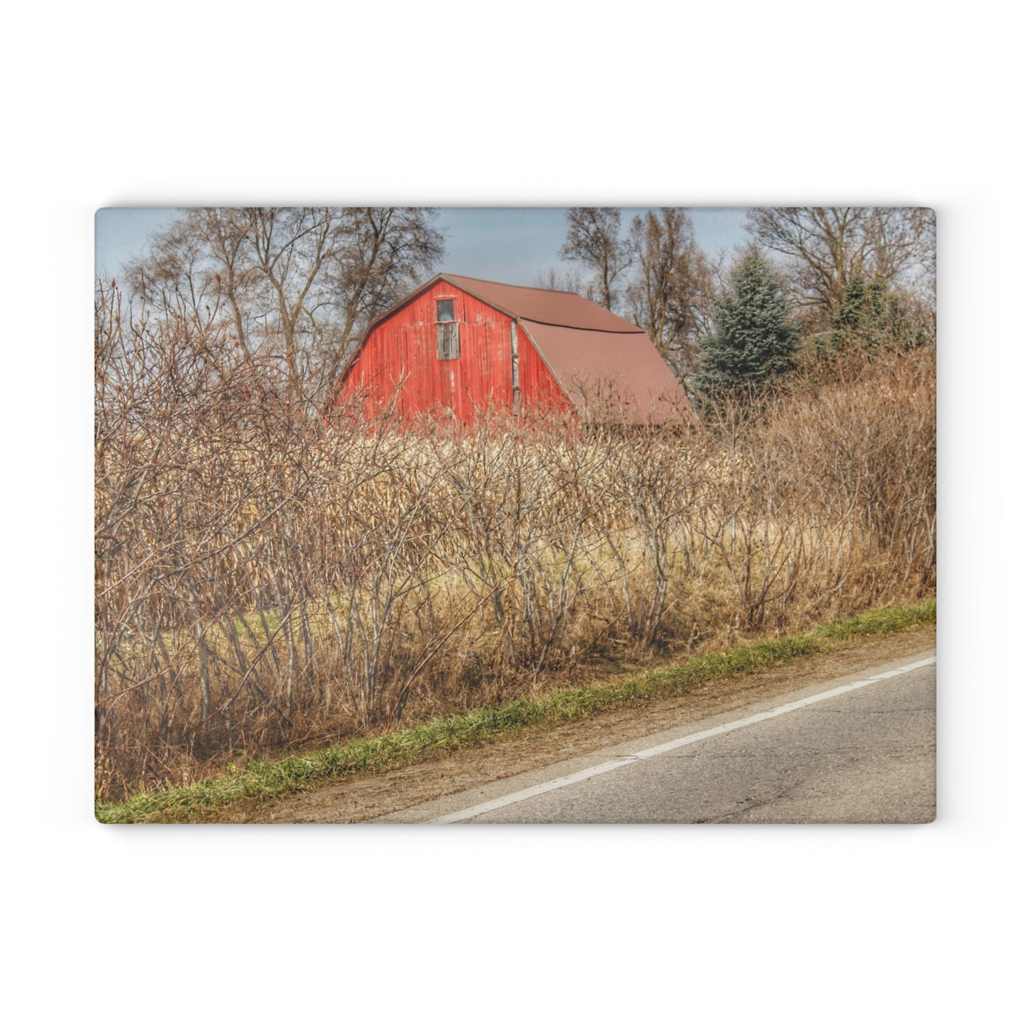 U R There Photography South Lake Pleasant Road Red Rustic Farmhouse Tempered-Glass Cutting Board