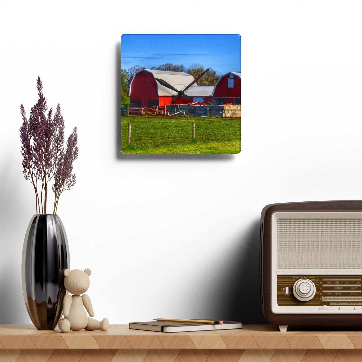 U R There Photography M-15 Reds Rustic Farmhouse Acrylic Analog Wall Clock
