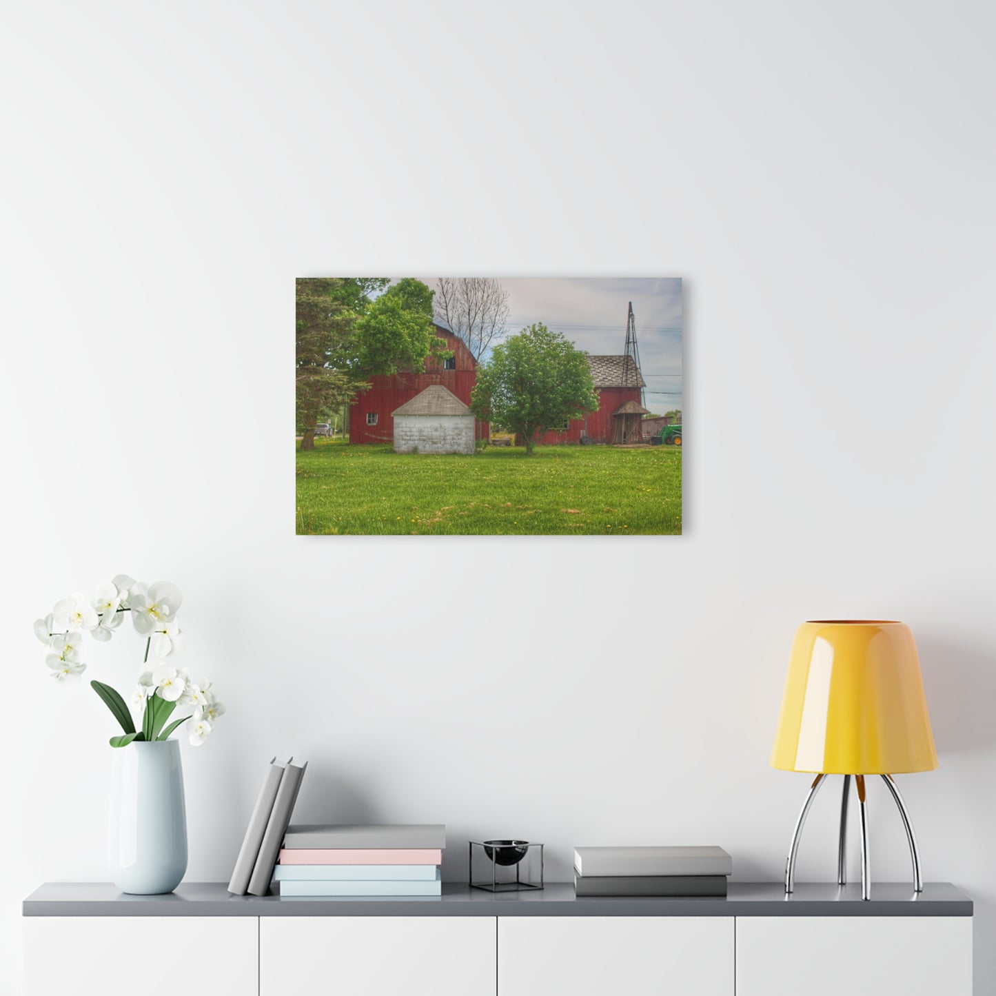 U R There Photography Roods Lake Road Red I Rustic Farmhouse Acrylic Wall Print