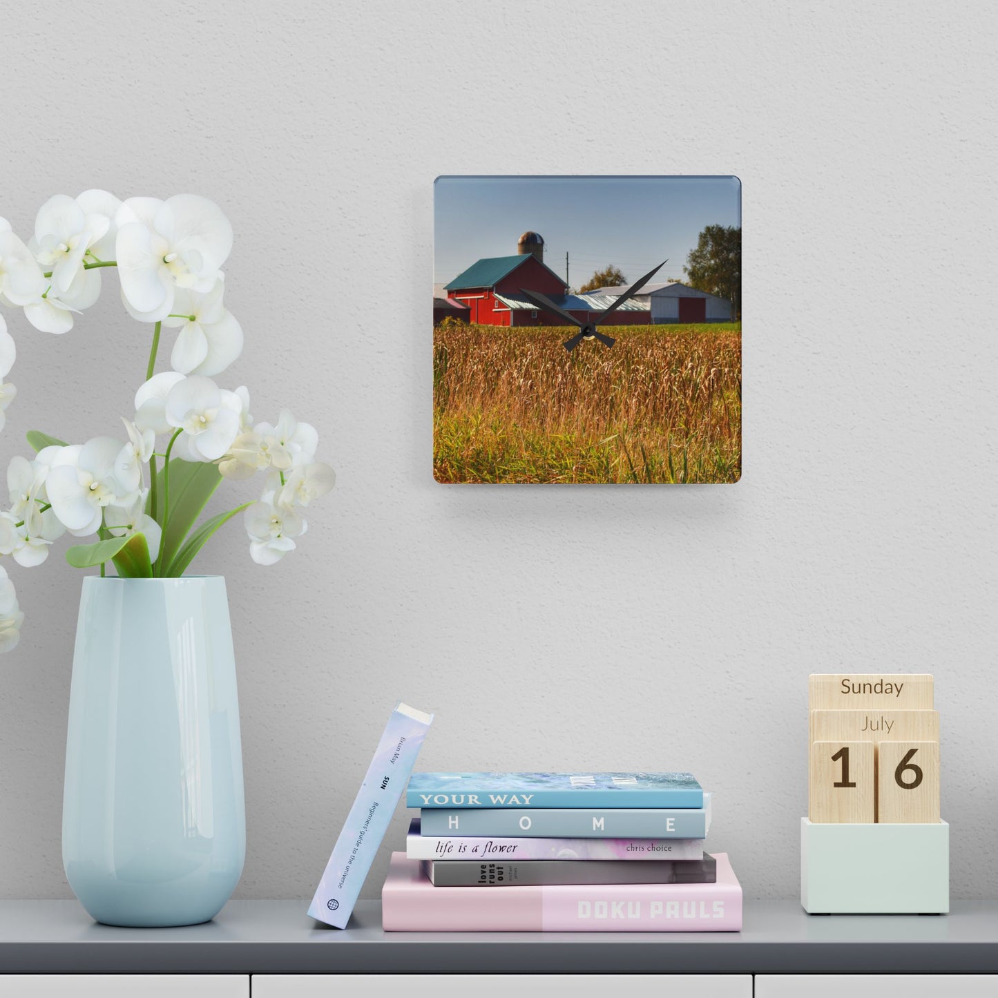 U R There Photography Oak Road Farm Rustic Farmhouse Acrylic Analog Wall Clock
