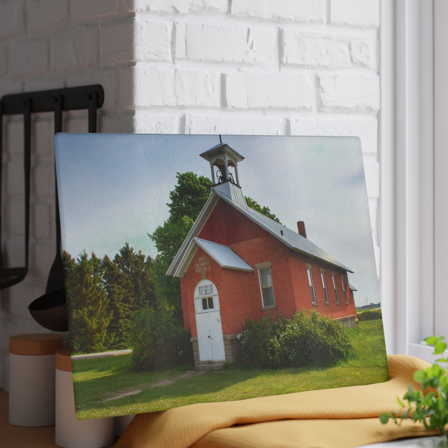 U R There Photography French Road Old Standard Schoolhouse I Rustic Farmhouse Tempered-Glass Cutting Board